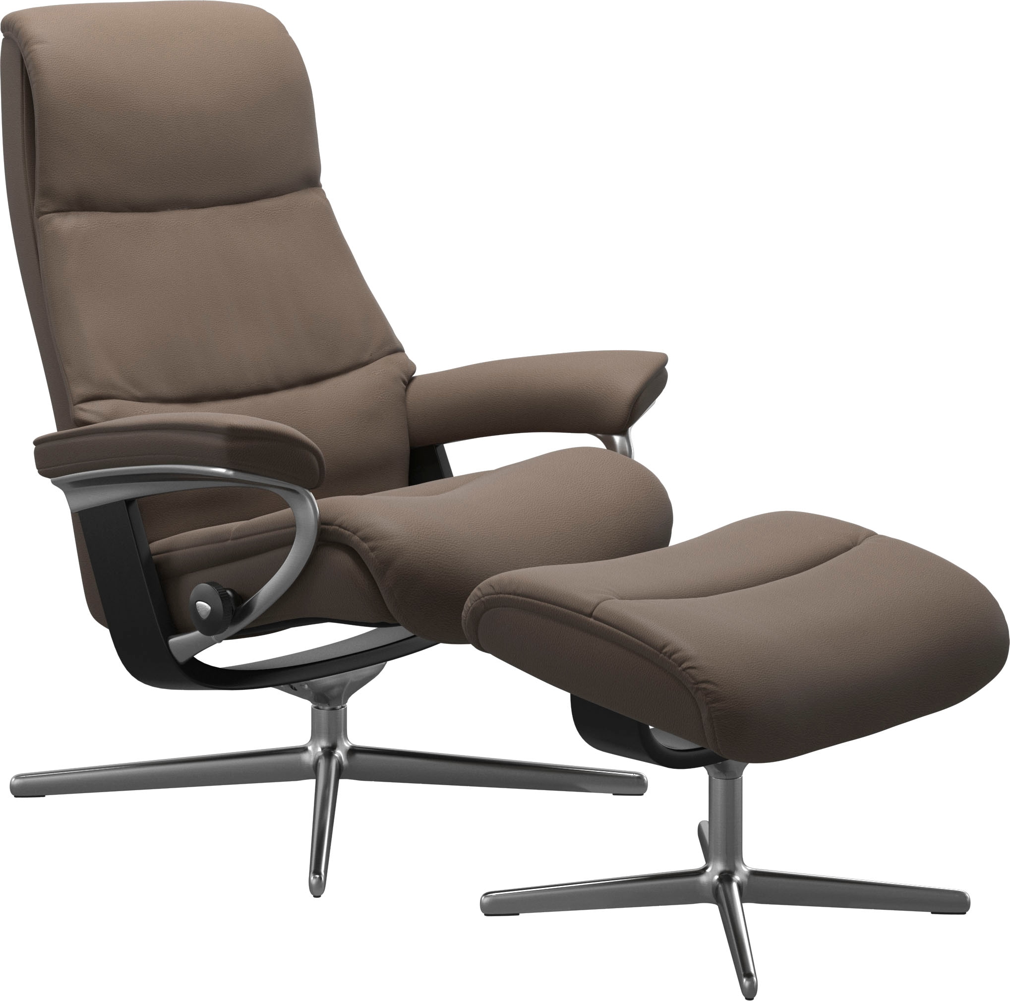 Stressless® Relaxsessel »View«, (Set, Relaxsessel mit Hocker), mit Hocker, mit Cross Base, Größe S, M & L, Holzakzent Schwarz