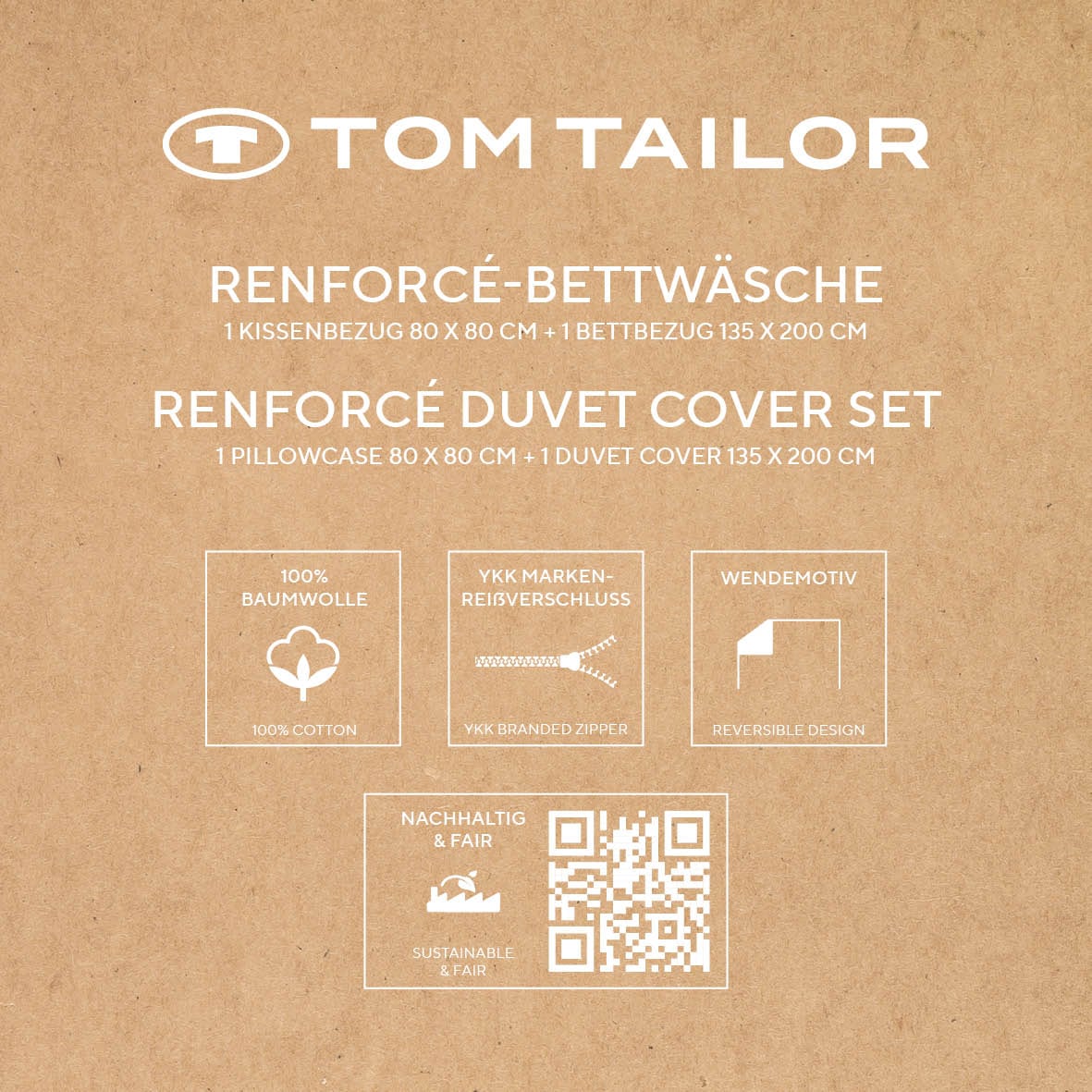 TOM TAILOR HOME Bettwäsche »ORGANIC LEAVES in Gr. 135x200cm, 155x220cm oder 200x220cm« 2 Stk. new bedroom, mit farbigem Markenreißverschluss