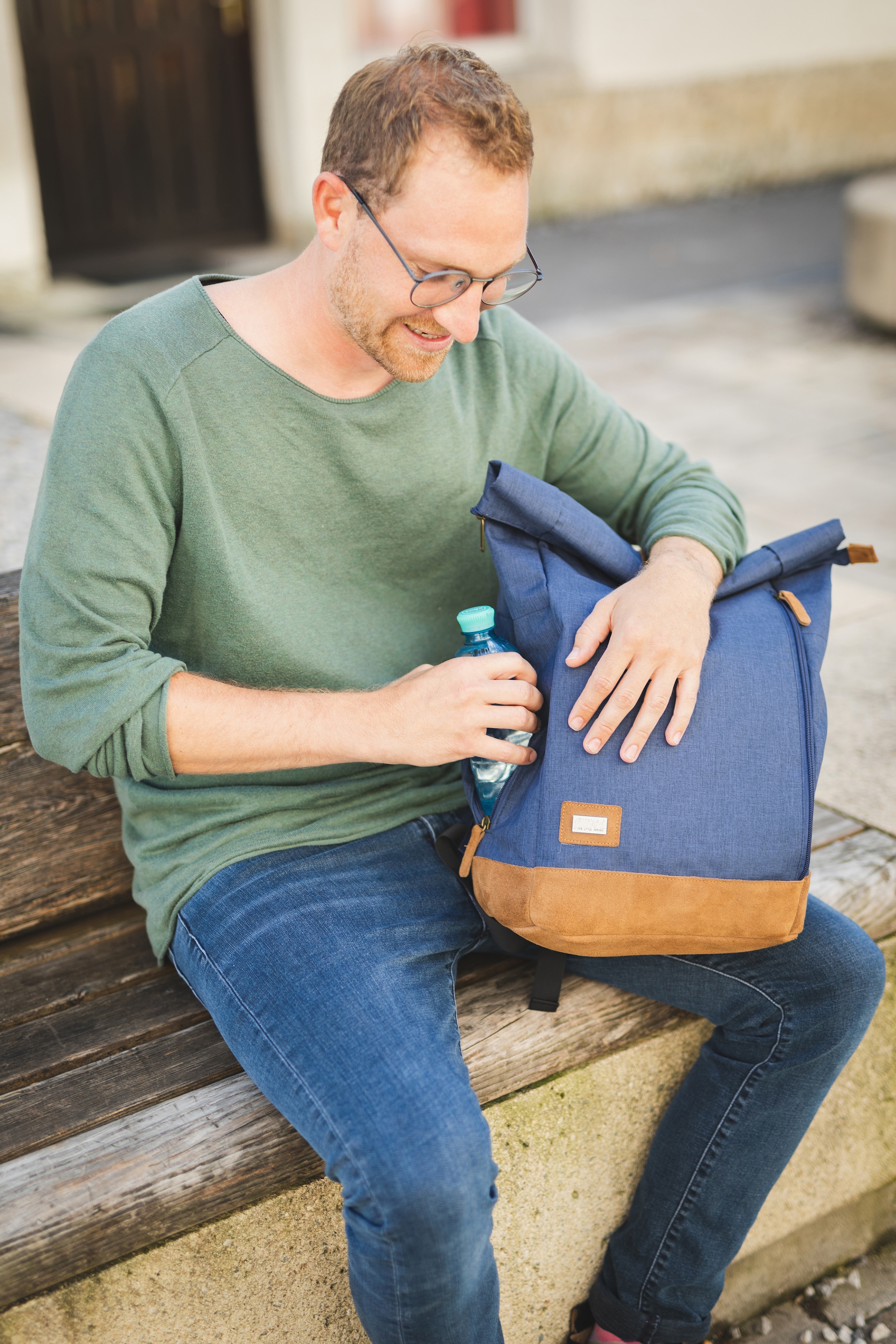 Fillikid Wickelrucksack »Rolltop Berlin, navy melange«, Reflektoren, inkl. Wickeltunterlage