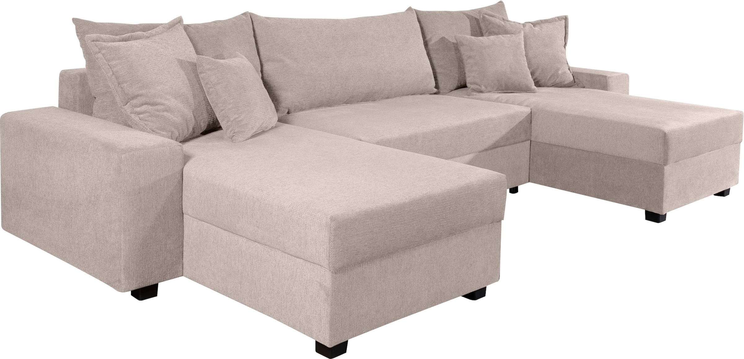 OTTO home Wohnlandschaft »Alexa U-Form, B: 313 cm« Bettfunktion, Bettkasten & 4 Zierkissen, Federkern
