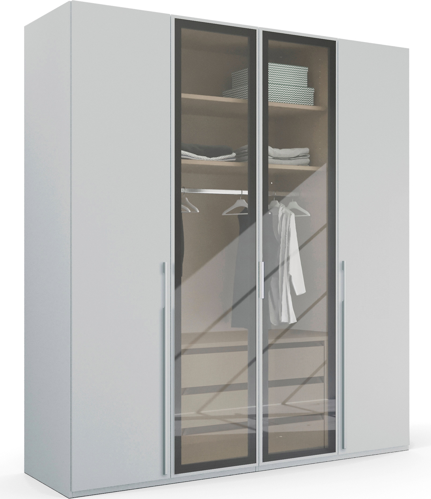 rauch Drehtürenschrank »Kleiderschrank Schrank Garderobe SKAT SHINE mit hochwertigem,«, transparentem Grauglas inkl. umfangreichem Zubehör MADE IN GERMANY