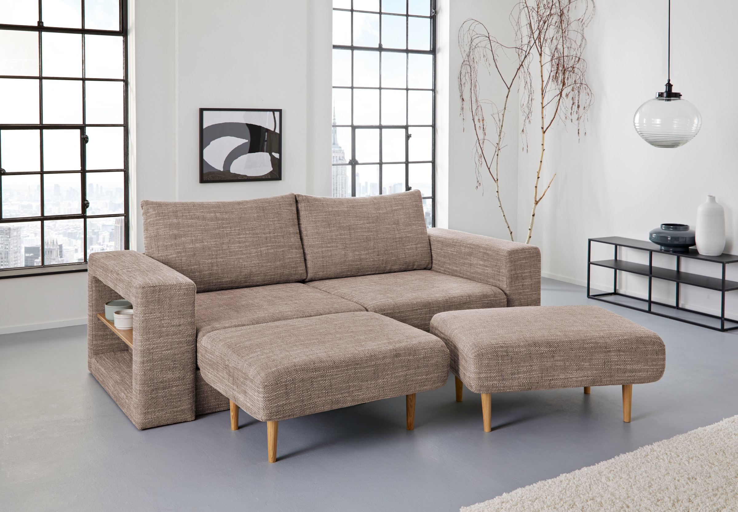LOOKS by Wolfgang Joop 3,5-Sitzer »Looksvb«, Verwandlungssofa: aus Sofa wird Sofa mit 2 Hockern, mit Regalfunktion