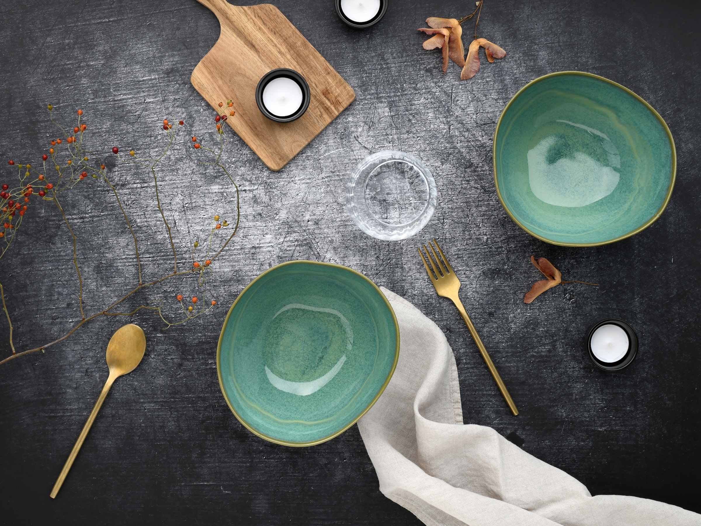 CreaTable Schale »Basalt Bio, Poke Bowl 18 cm 2-tlg« 2 Stk. aus Steinzeug Organische Form, Jedes Teil ein Unikat