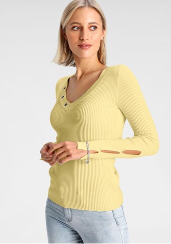 Melrose V-Ausschnitt-Pullover, mit Ärmelschlitzen und Ösen-Detail kaufen
