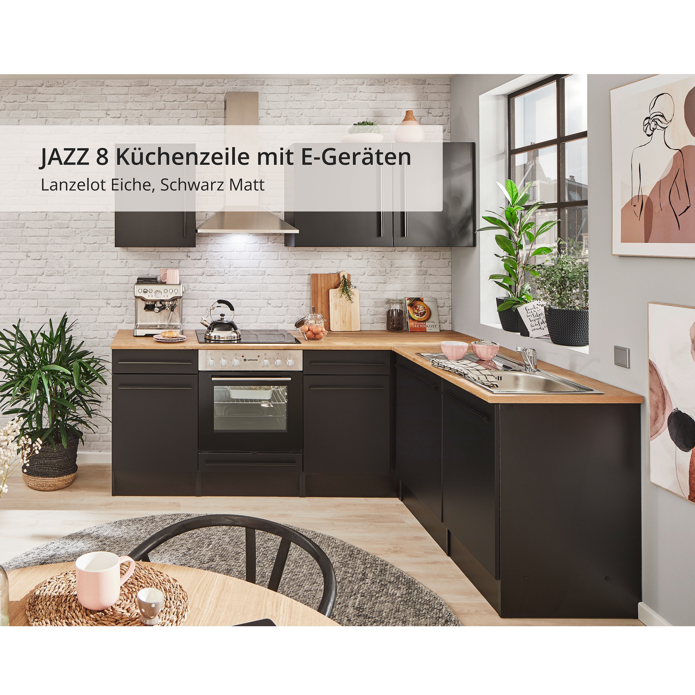 BASIC by Balculina Winkelküche »Jazz«, Stellbreite 220x175 cm, wahlweise mit E-Geräten