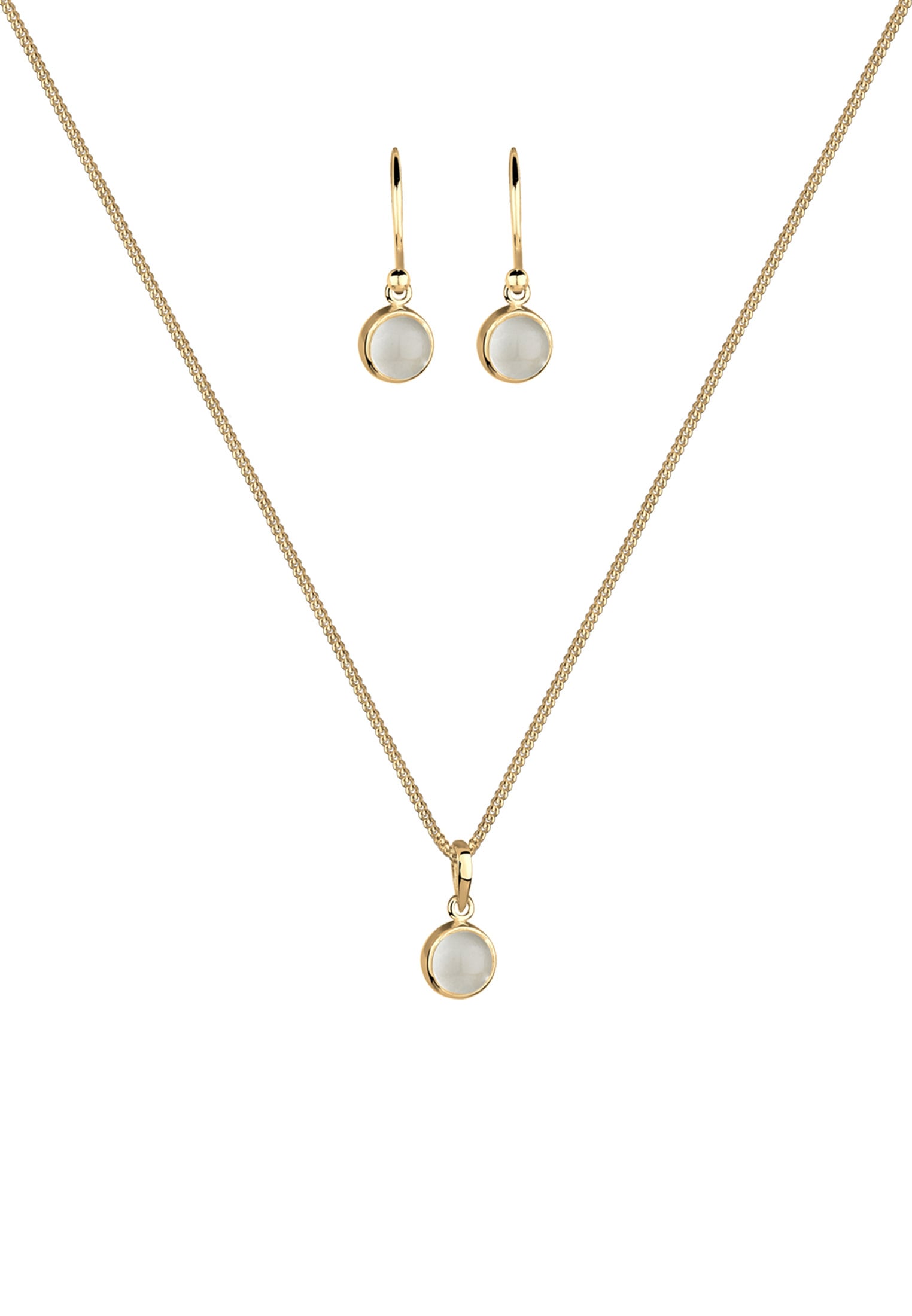 Elli Ohrring und Ketten Set »Schmuckset Mondstein Weiß 925 Sterling Silber vergoldet« ()