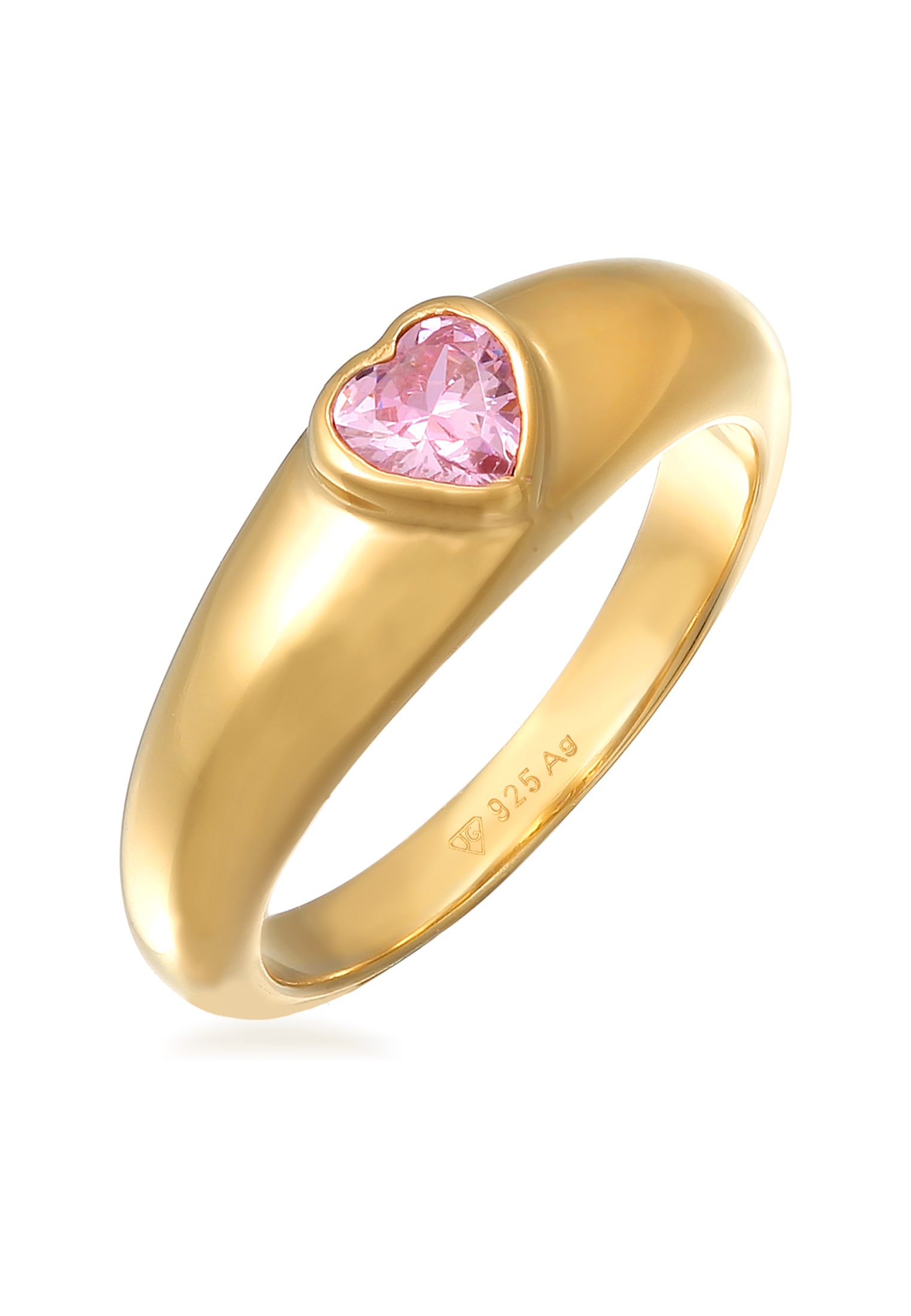 Elli Siegelring »Ring Zirkonia Herz Bandring Liebe 925 Silber vergoldet«