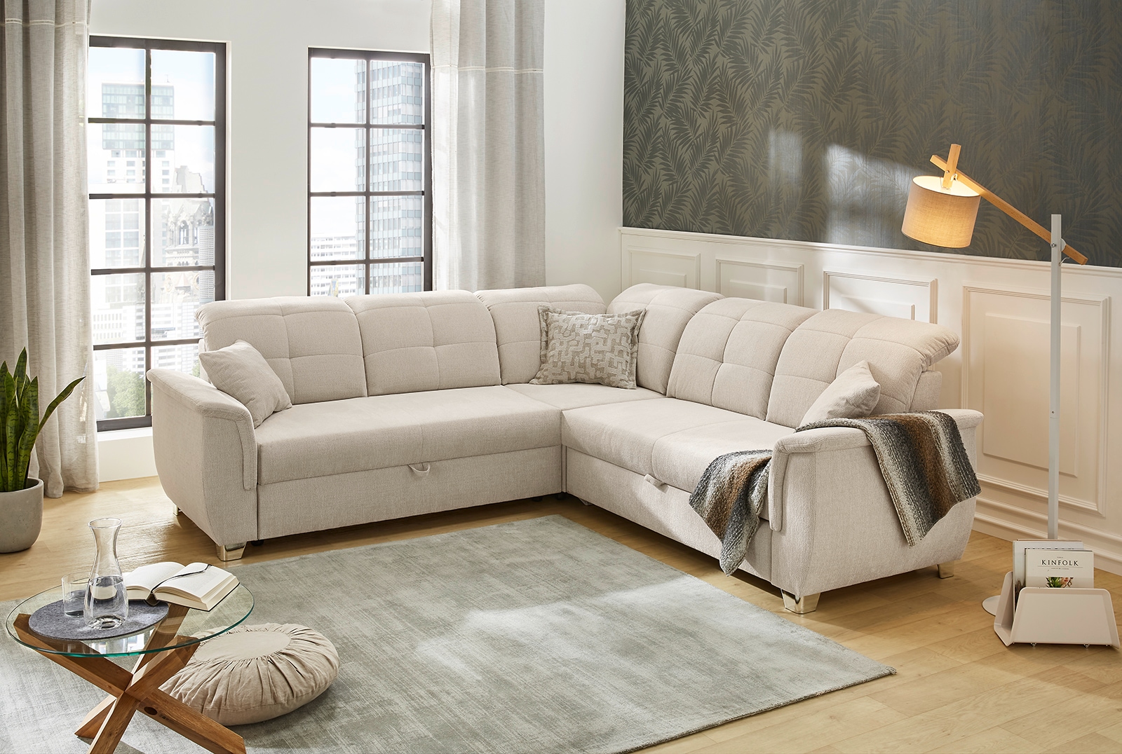 Jockenhöfer Gruppe Ecksofa Udine, verstellbare Kopfteile, Gästebett- und Relaxfunktion