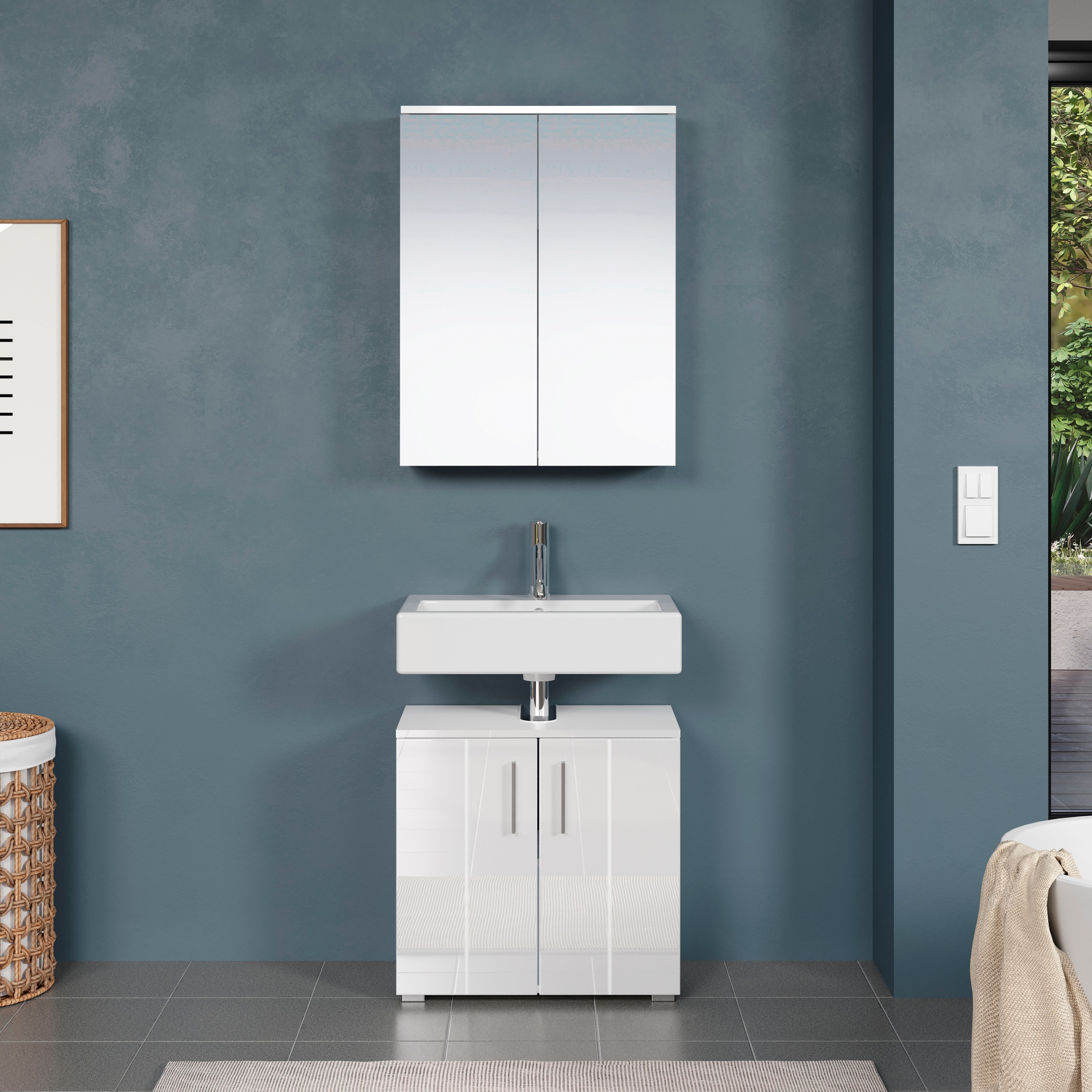 welltime Badezimmer-Set Spiegelschrank Waschbeckenunterschrank | »Prag«, 3 mit XXL (Set, & online Garantie St.), 2 kaufen Jahren