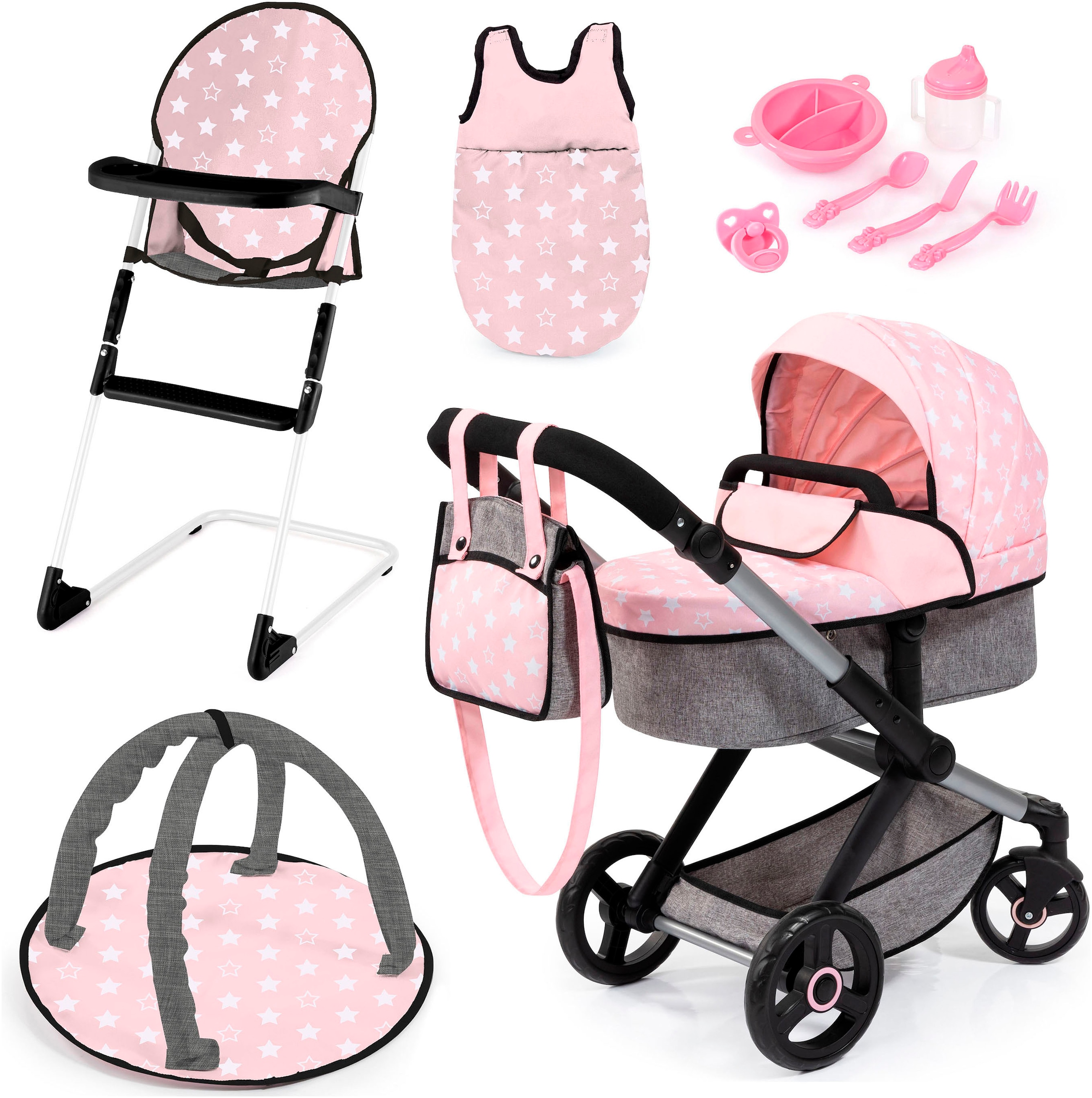 Bayer Kombi-Puppenwagen »Xeo Deluxe, rosa«, (Set)