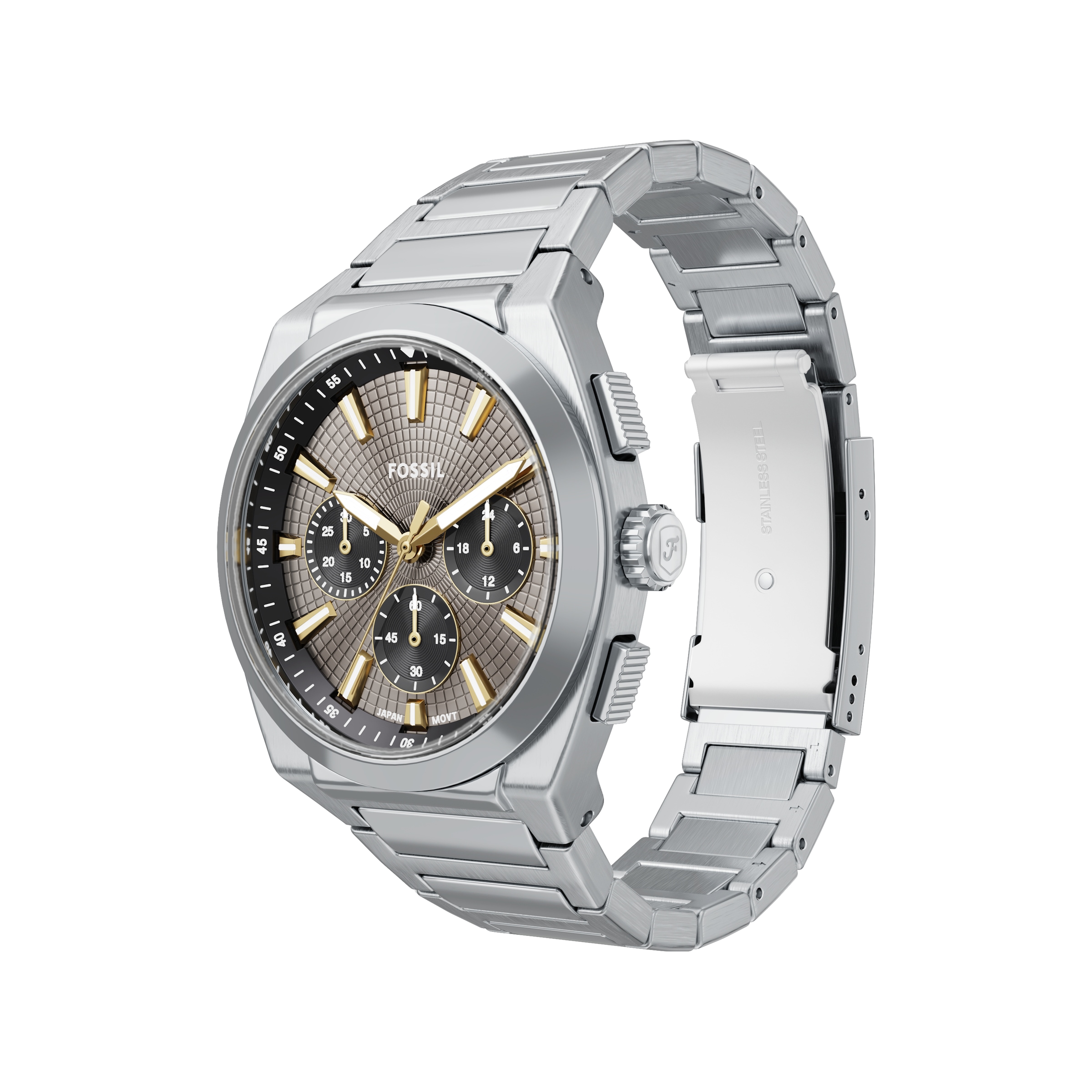 Fossil Chronograph »EVERETT«, Quarzuhr, Armbanduhr, Herrenuhr, Edelstahlarmband, analog