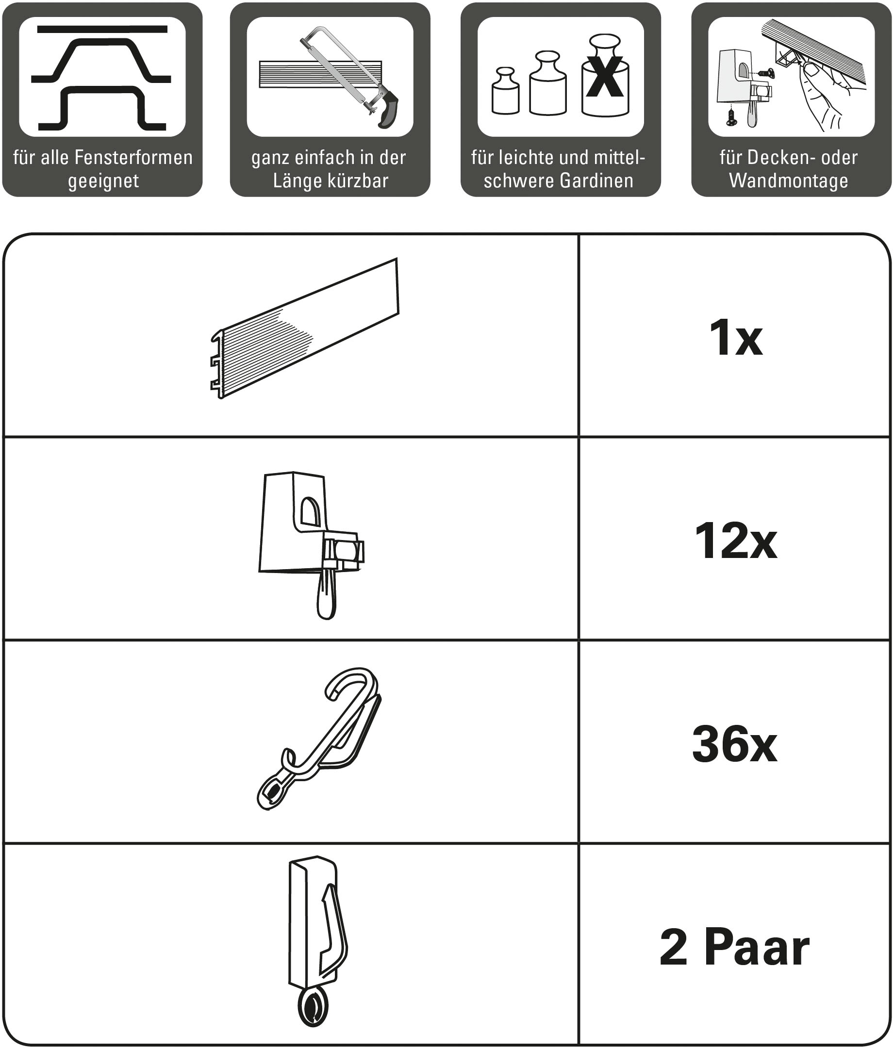 GARDINIA Vorhangschiene »Flexline« mit Bohren, Deckenmontage, Kunststoff, Easy-Click-Montage
