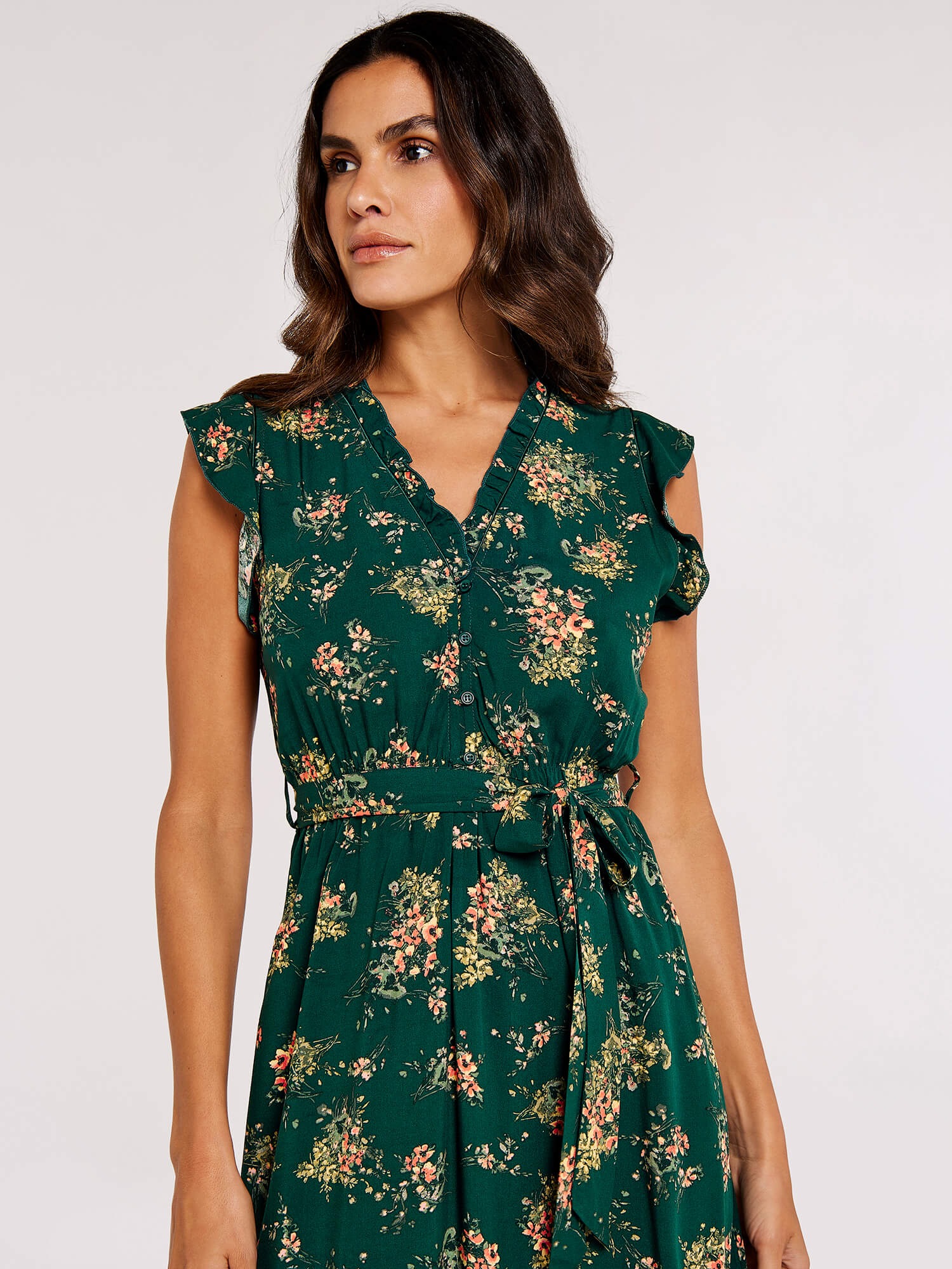 Apricot Druckkleid »Geblümtes Midikleid« mit Bindeband, 2 tlg. mit Rüschen und Bindegürtel