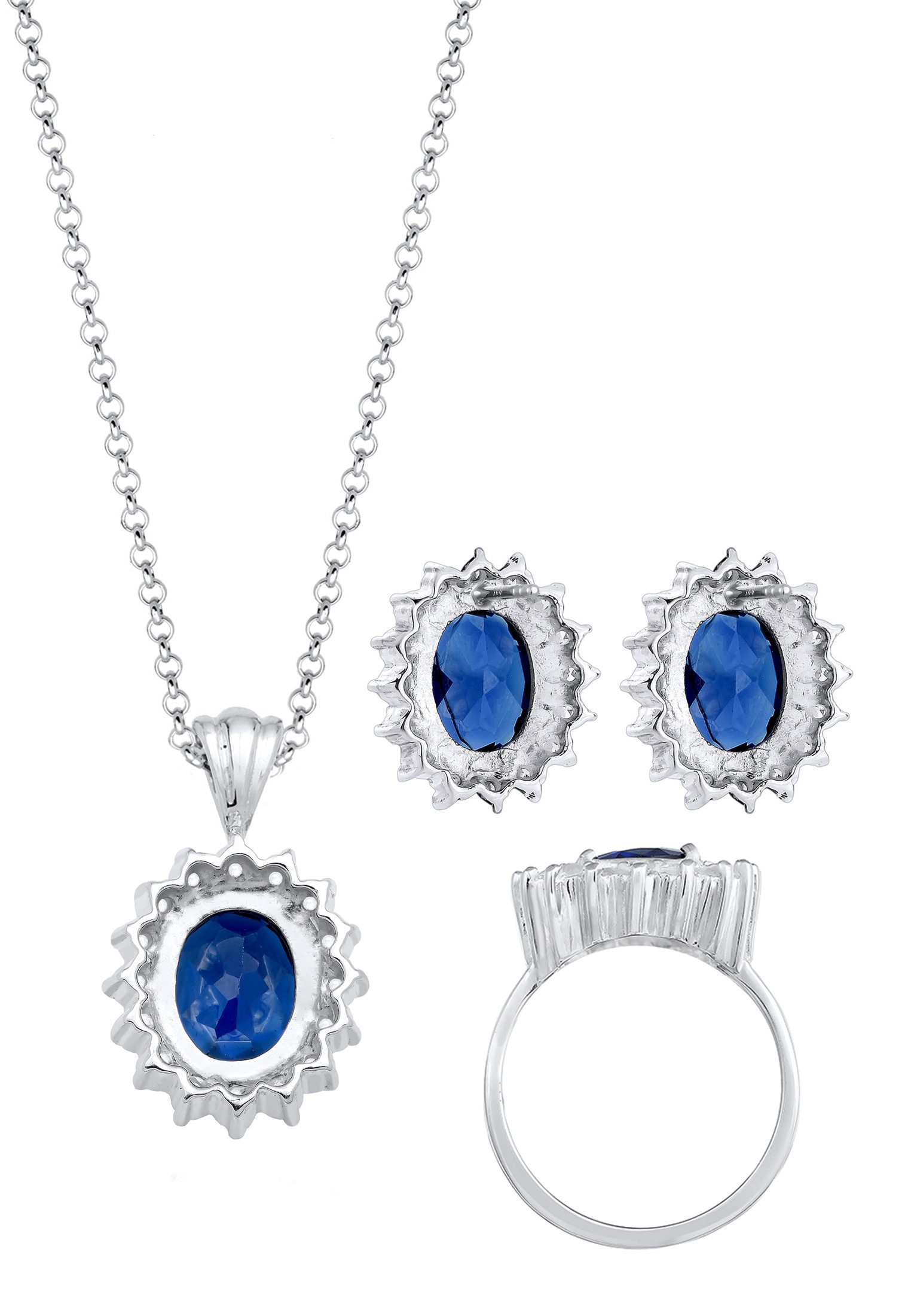 Elli Ohrring und Ketten Set »Schmuckset Zirkonia Synthetischer Saphir Blau 925 Sterling Silber«
