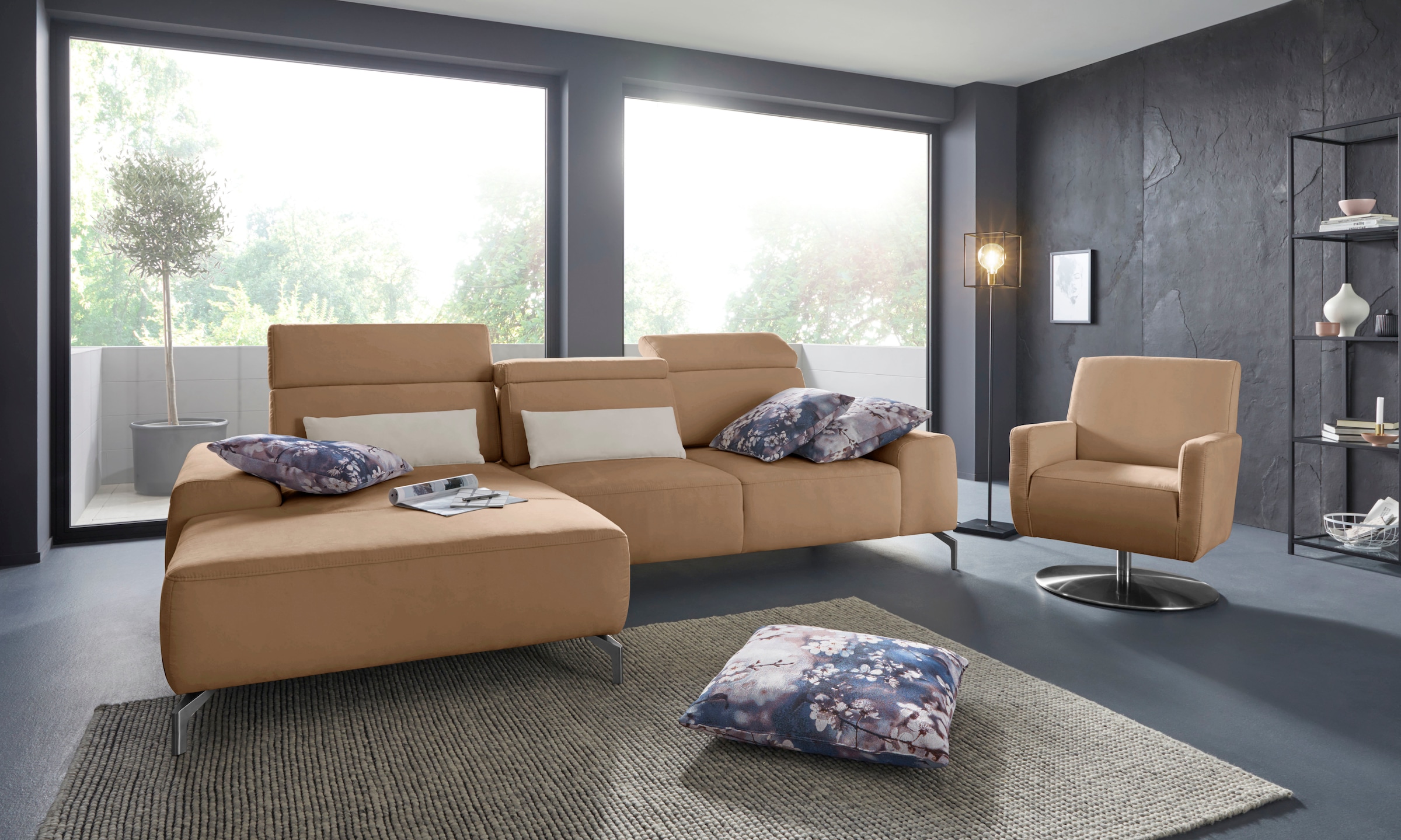 sit&more Ecksofa »Gizeh L-Form«, Fußhöhe 15 cm, inklusive Sitztiefenverstellung und Kopfteilverstellung