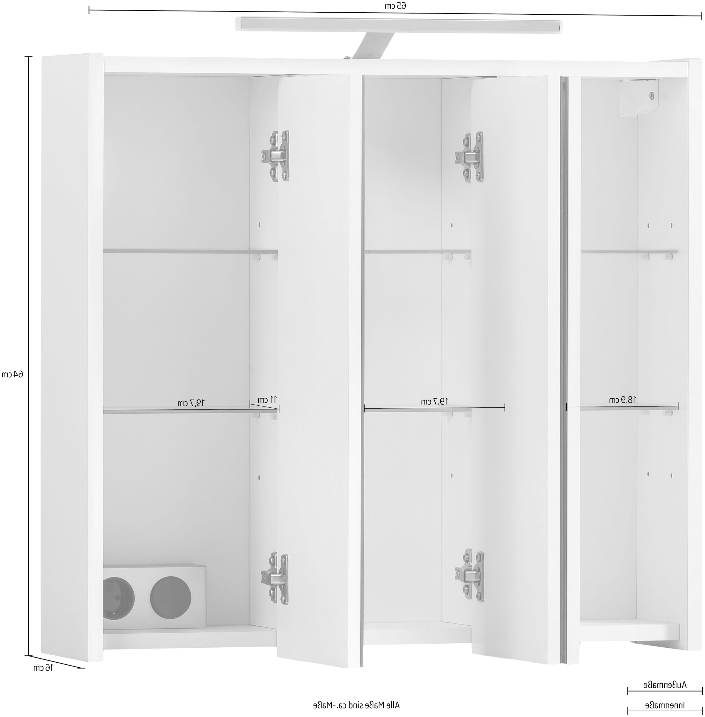 Garantie kaufen Badmöbel, 65cm Badezimmerspiegelschrank 3 XXL mit »Dex«, online | Breite INOSIGN Jahren