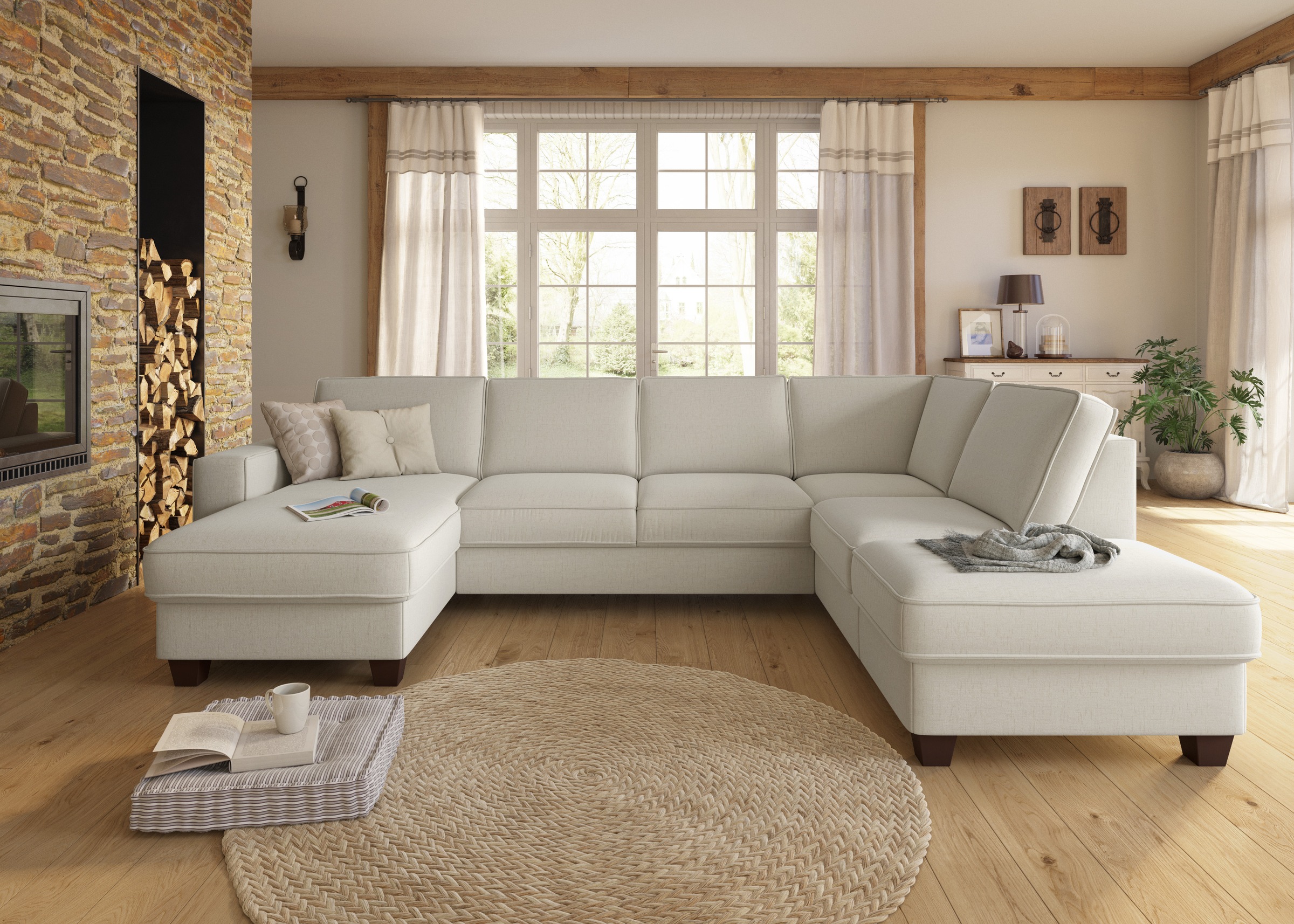 Home affaire Wohnlandschaft »County U-Form« wahlweise Ottomane links oder rechts, mit Federkern-Polsterung