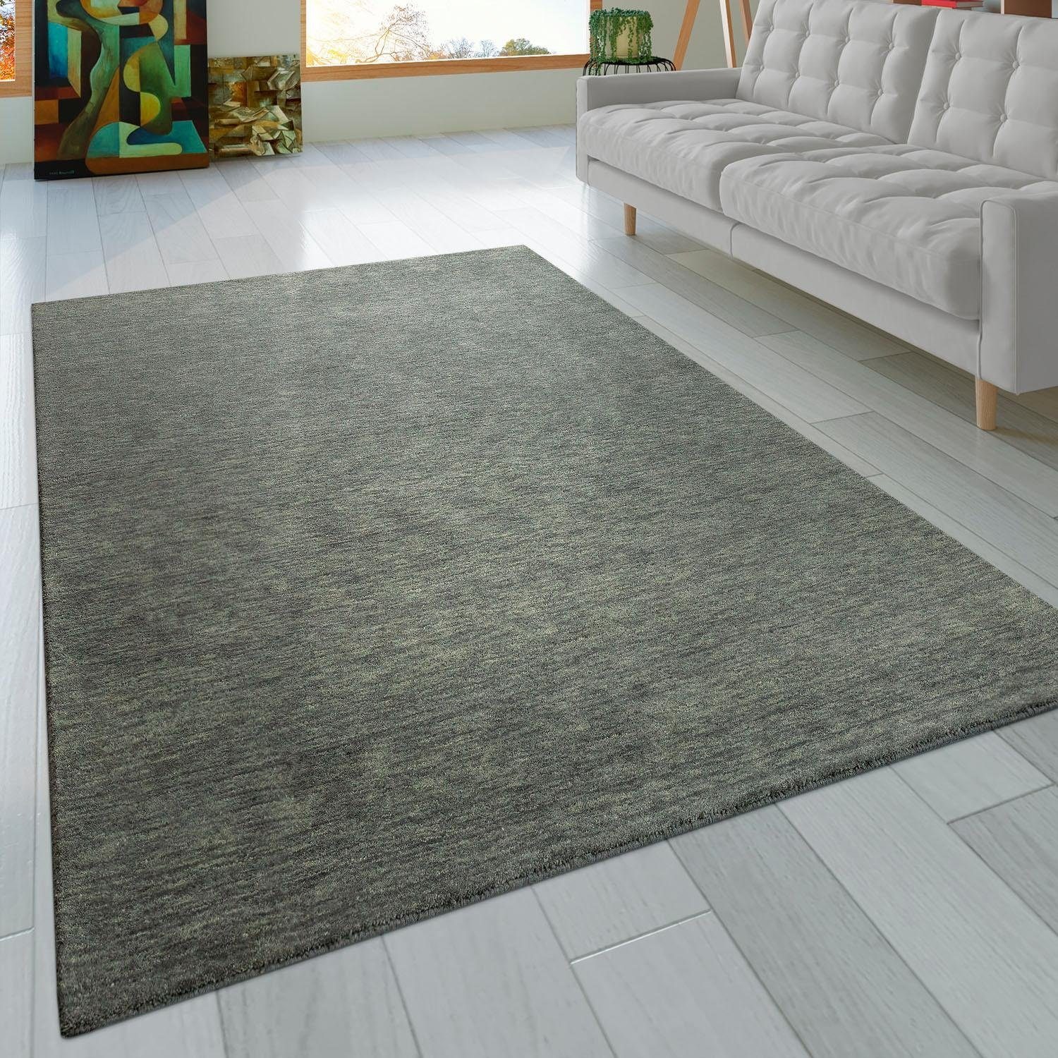 Paco Home Wollteppich »Atlas 100«, rechteckig, 14 mm Höhe, Gabbeh, Kurzflor, handgewebt, reine Wolle, Uni Farben