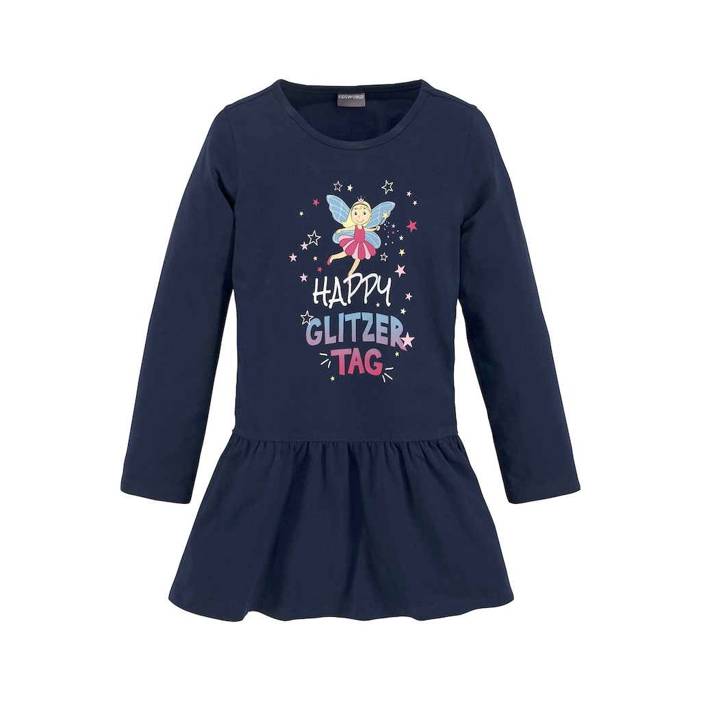 KIDSWORLD Jerseykleid »HAPPY GLITZER TAG«, mit glitzerndem Print