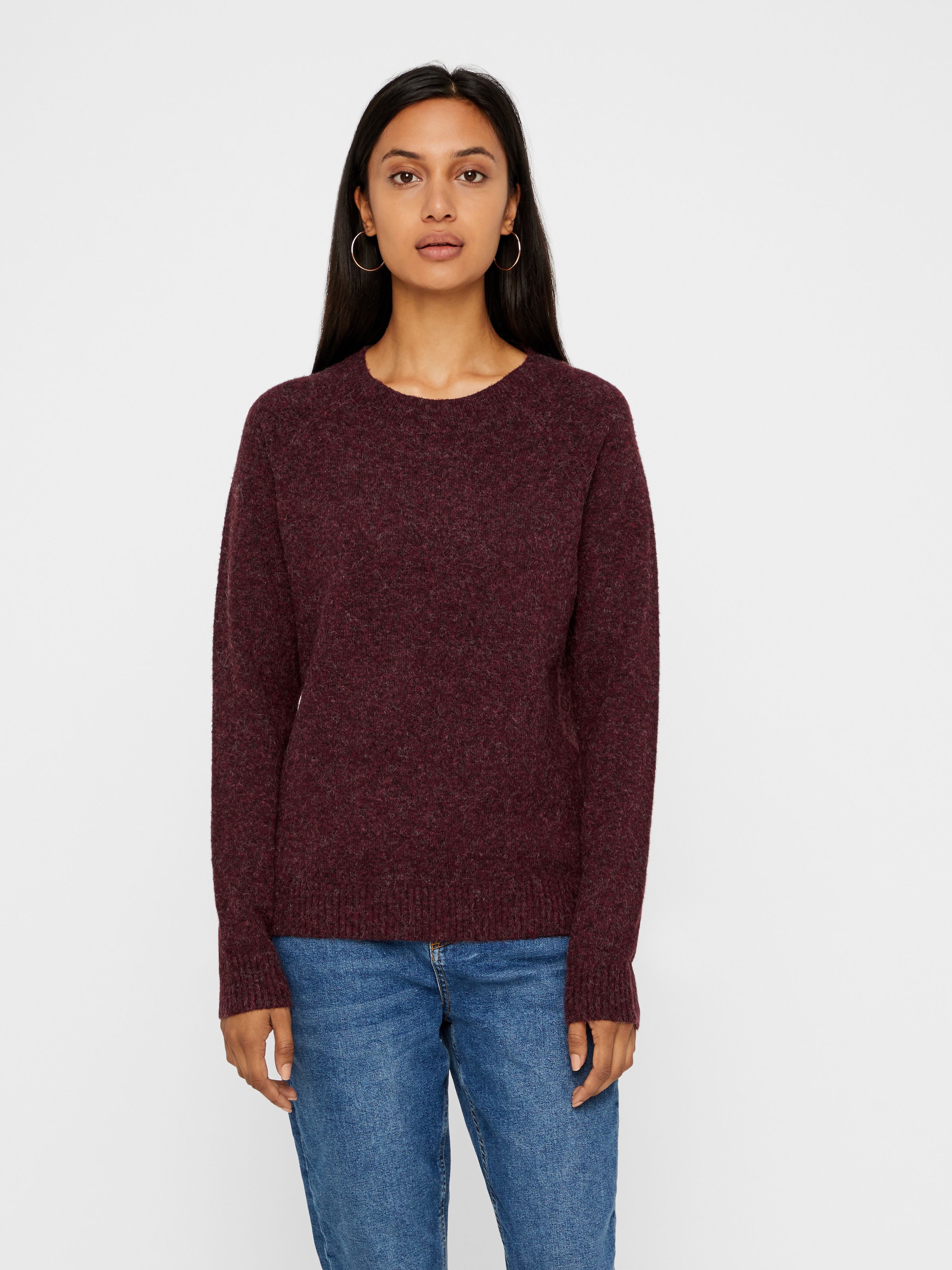 Vero Moda Rundhalspullover »VMDOFFY LS O-NECK BLOUSE GA NOOS« Materialmix, regular fit