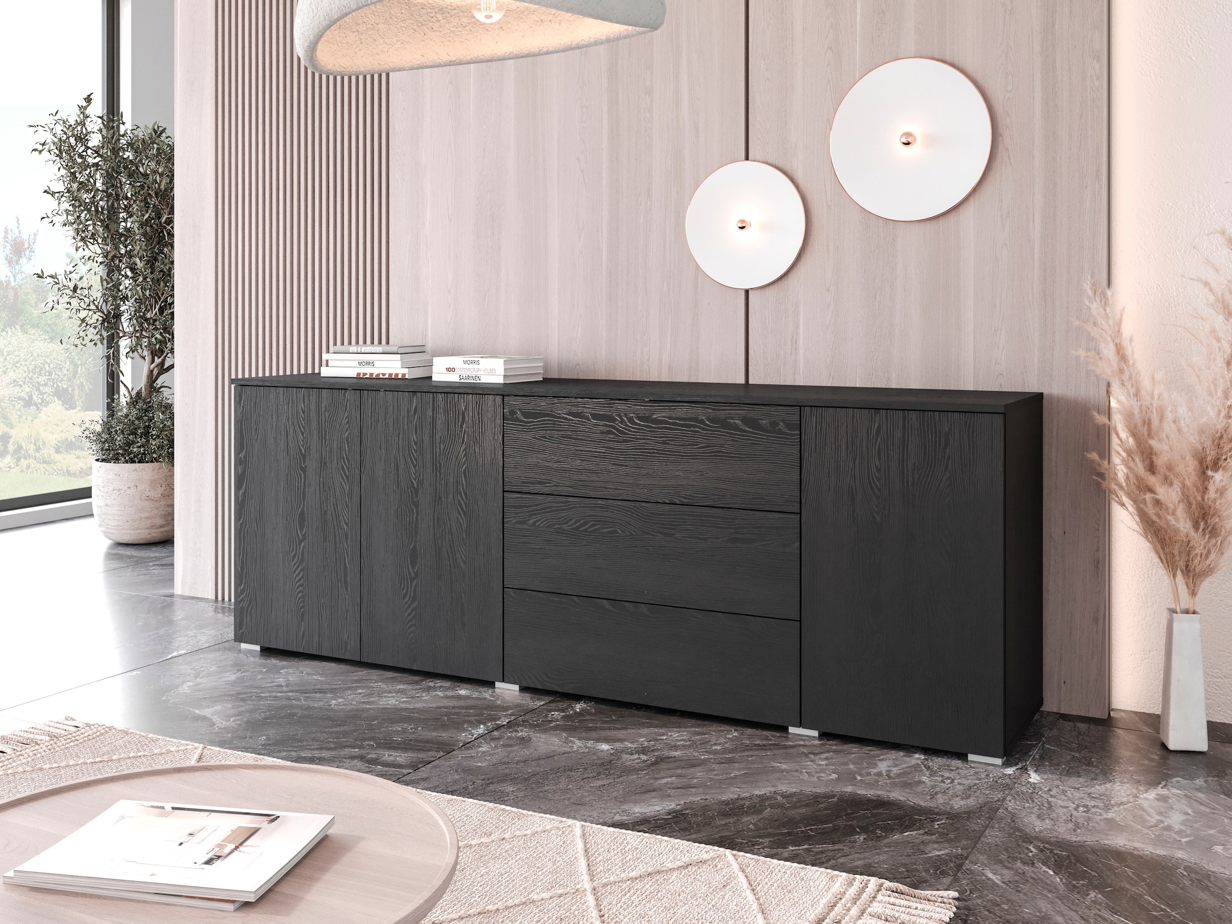 INOSIGN Sideboard »PARIS«, (1 St.), Moderne 190cm breite grifflose Kommode, vielseitig einsetzbar