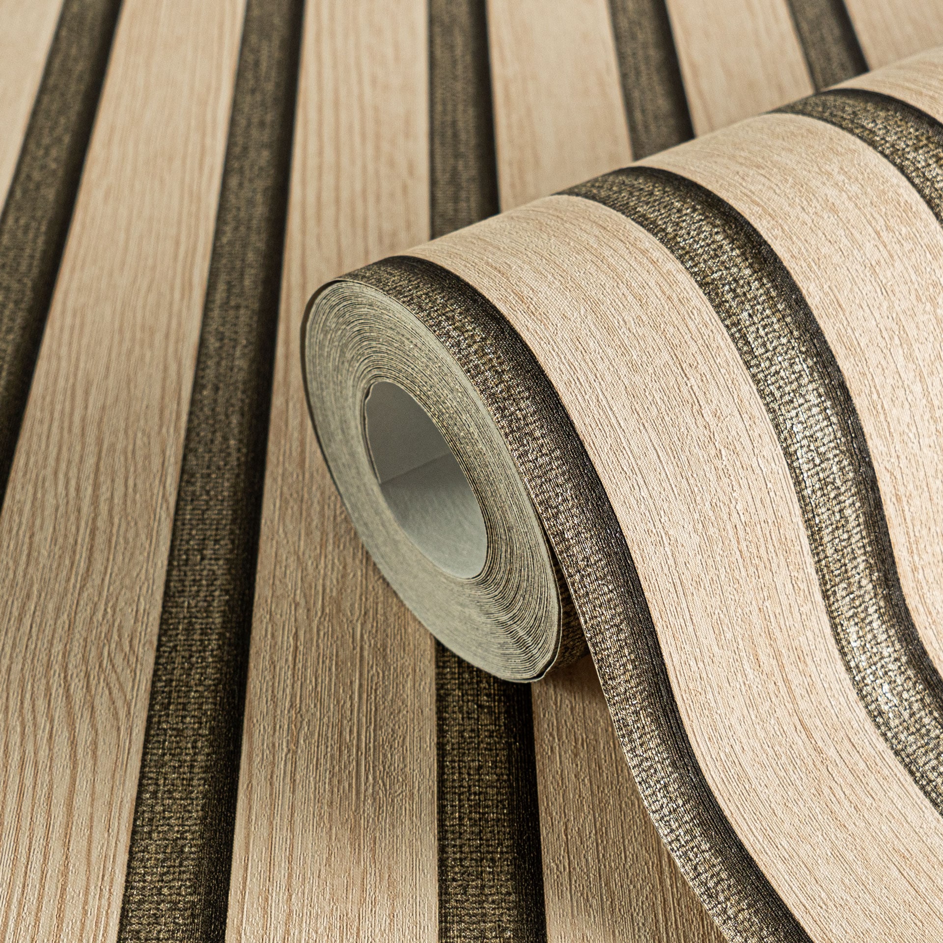 A.S. Création Vliestapete »50 Jahre AS Holzpaneele Tapete Holzoptik mit Metallic-Effekt 3D« leicht glänzend strukturiert Vliestapete Wandpaneele für Schlafzimmer Küche Wohnzimmer Holzpaneele