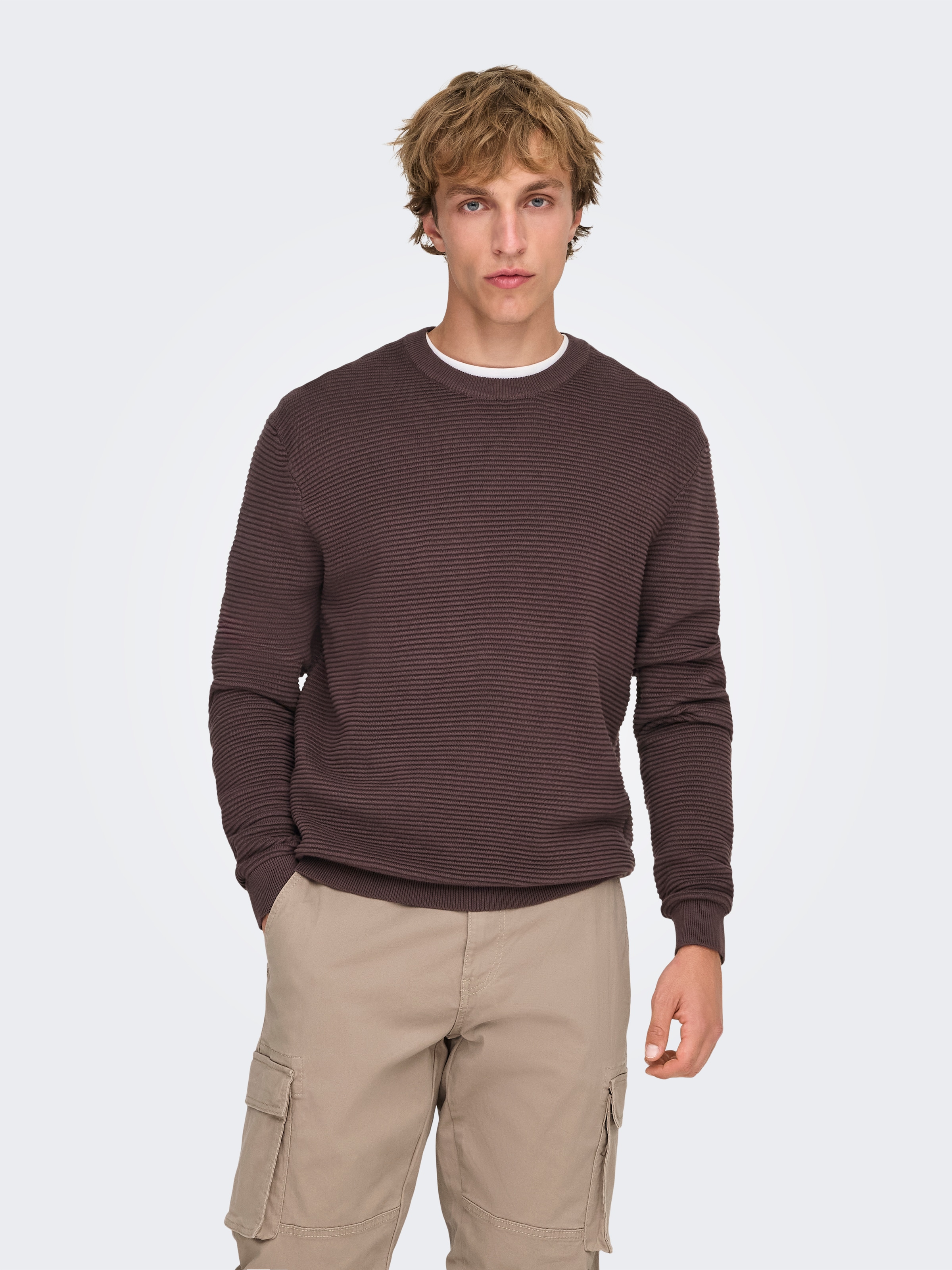 ONLY & SONS Rundhalspullover »ONSRON REG LS CREW NECK KNIT NOOS« Baumwolle, regular fit