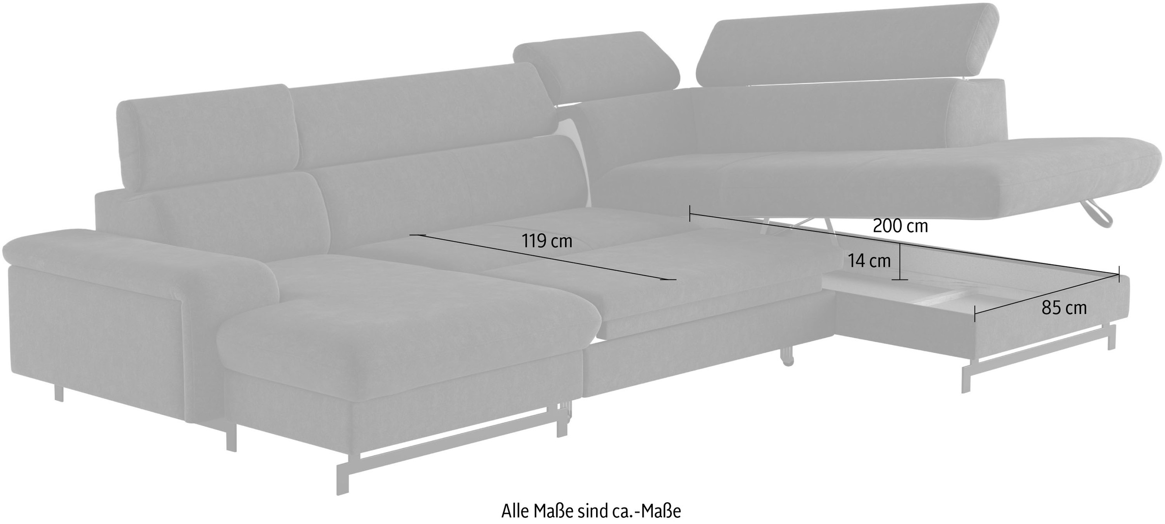 COTTA Wohnlandschaft »Emma U-Form«, mit Kopfteilverstellung, wahlweise mit Bettfunktion & Bettkasten