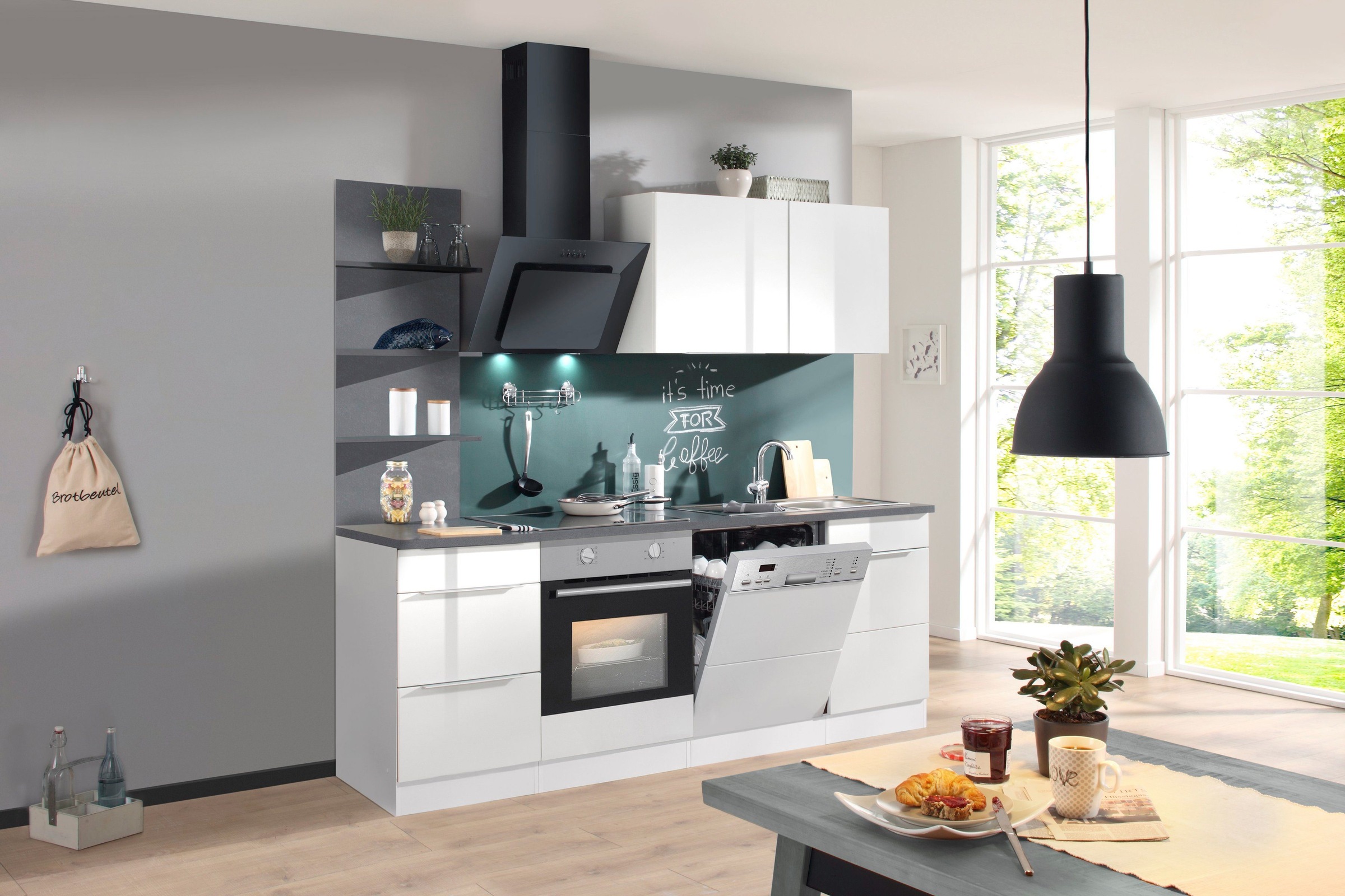 KOCHSTATION Küchenzeile »KS-Brindisi«, Breite 220 cm, wahlweise mit E-Geräten, mit MDF-Fronten und Regal
