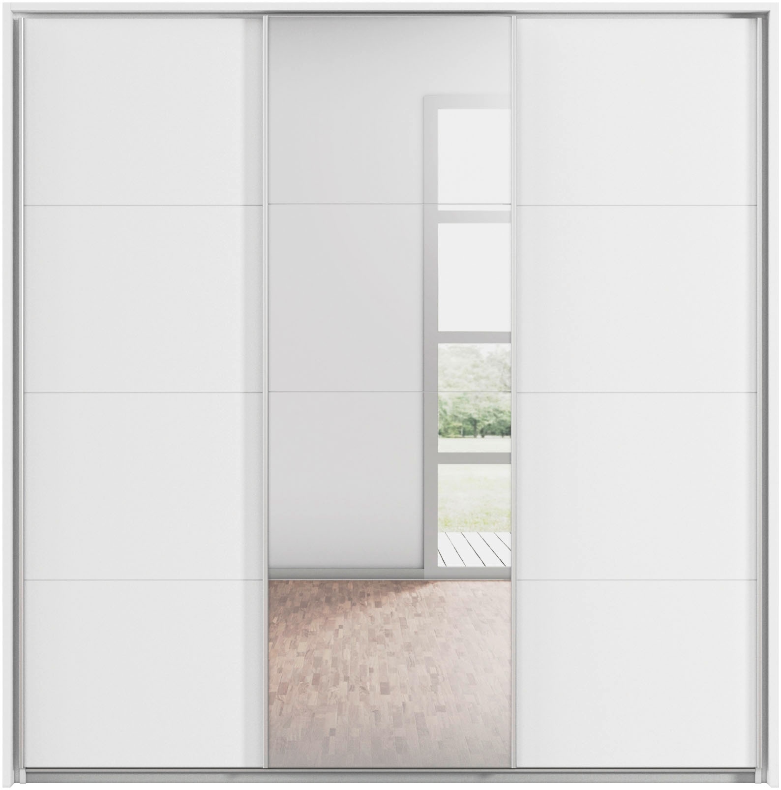 rauch Schwebetürenschrank »Kleiderschrank Schrank Garderobe CORTONA mit Passepartout« und optionaler Beleuchtung inkl. Inneneinteilung 2 Boxen und Böden