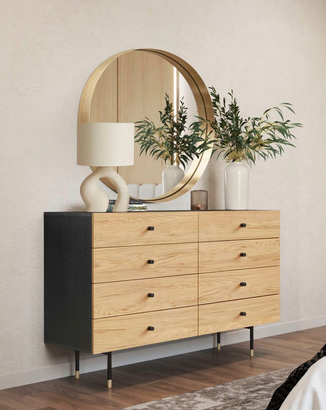 Woodman Kommode "Jugend" Echtholzfurnier aus Eiche, in 2 Breiten, mit Schubladen, Metallfüße