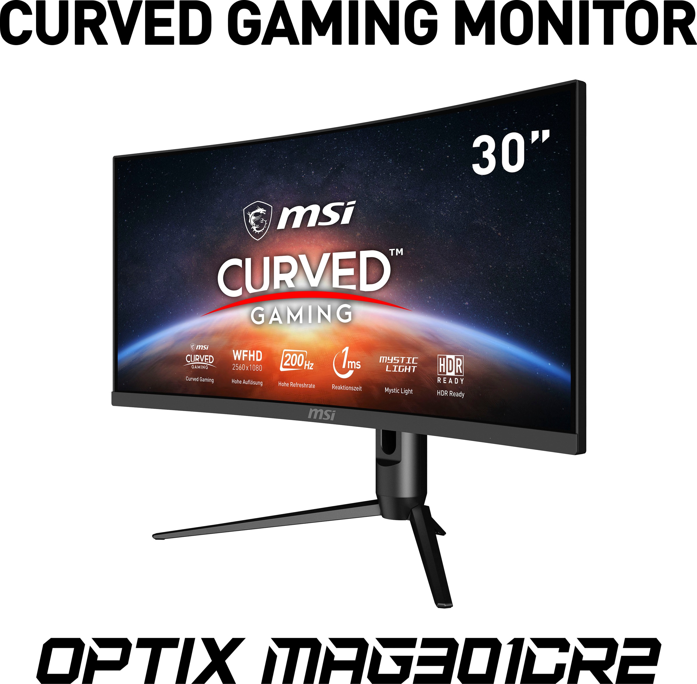 MSI Curved-Gaming-LED-Monitor »Optix MAG301CR2«, 76 cm/30 Zoll, 2560 x 1080 px, WFHD, 1 ms Reaktionszeit, 200 Hz, höhenverstellbar, 3 Jahre Herstellergarantie
