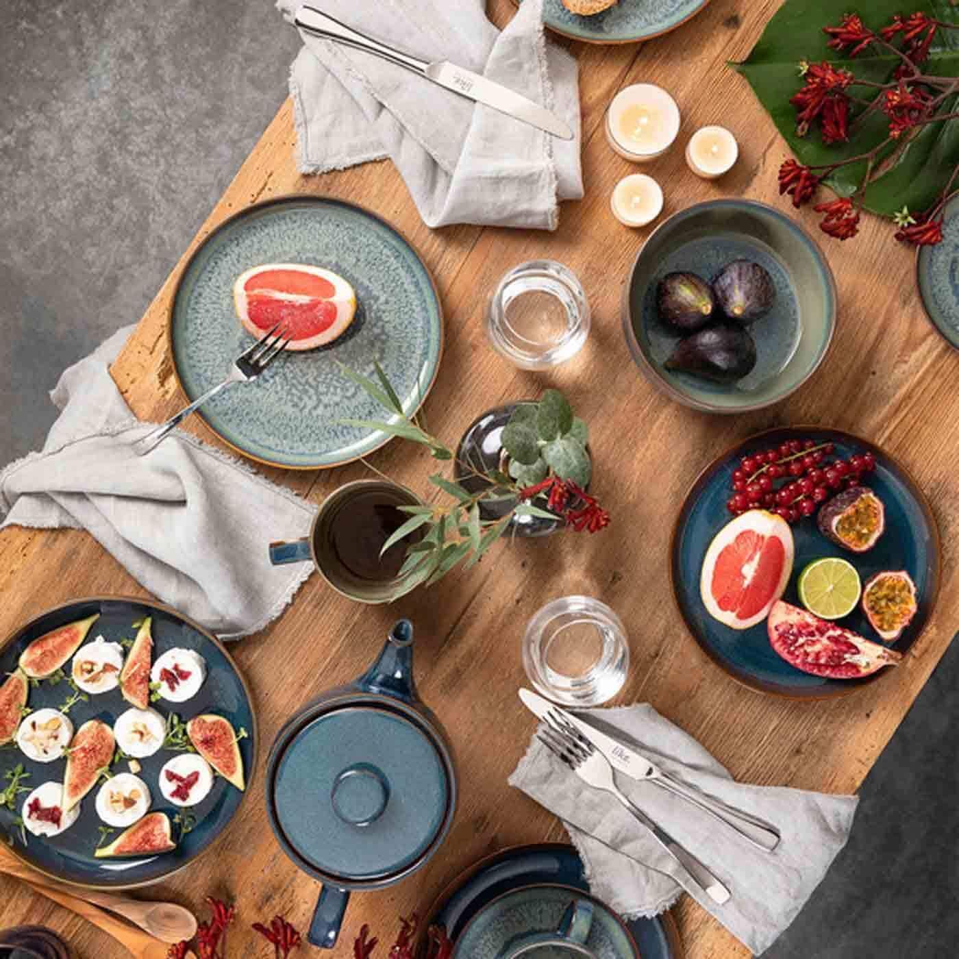 like. by Villeroy & Boch Geschirr-Set »Frühstücks-Set Crafted Breeze 6er Set blau-grau« Spülmaschinenfest, Mikrowellensicher