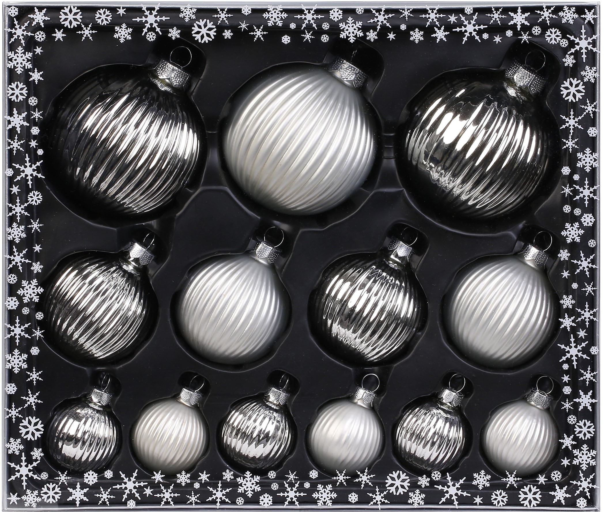 by online Weihnachtsbaumkugel Christbaumkugeln Glas, aus Weihnachtsdeko, Inge Ø »Frosty (Set, hochwertige MAGIC Silver, Christbaumschmuck«, 13 kaufen 4/6/8 Strukturkugeln, St.), cm