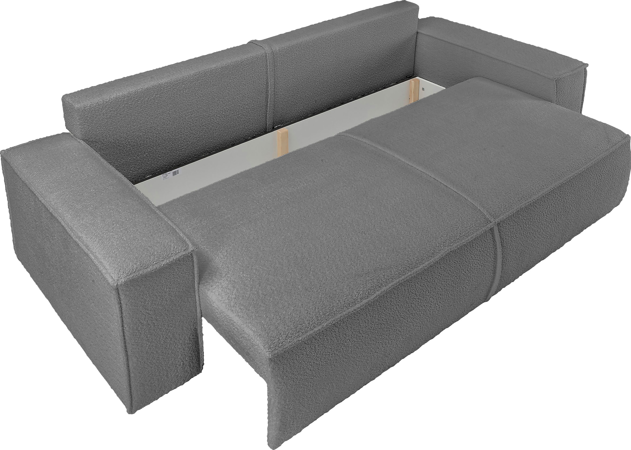 andas 3-Sitzer »FINNLEY Schlafsofa 257 cm, Schlaffunktion mit Bettkasten (200/136cm)«, in Aqua Clean-Bouclé, Struktur fein u. Cord