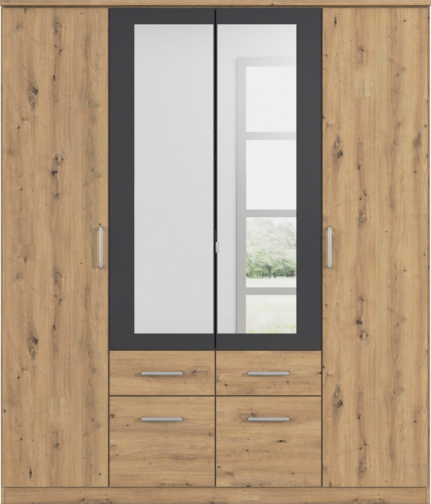 rauch Kleiderschrank »Drehtürenschrank Schrank Garderobe BURANO« mit Schubladen und Spiegelumrandung in Farbabsetzung MADE IN GERMANY