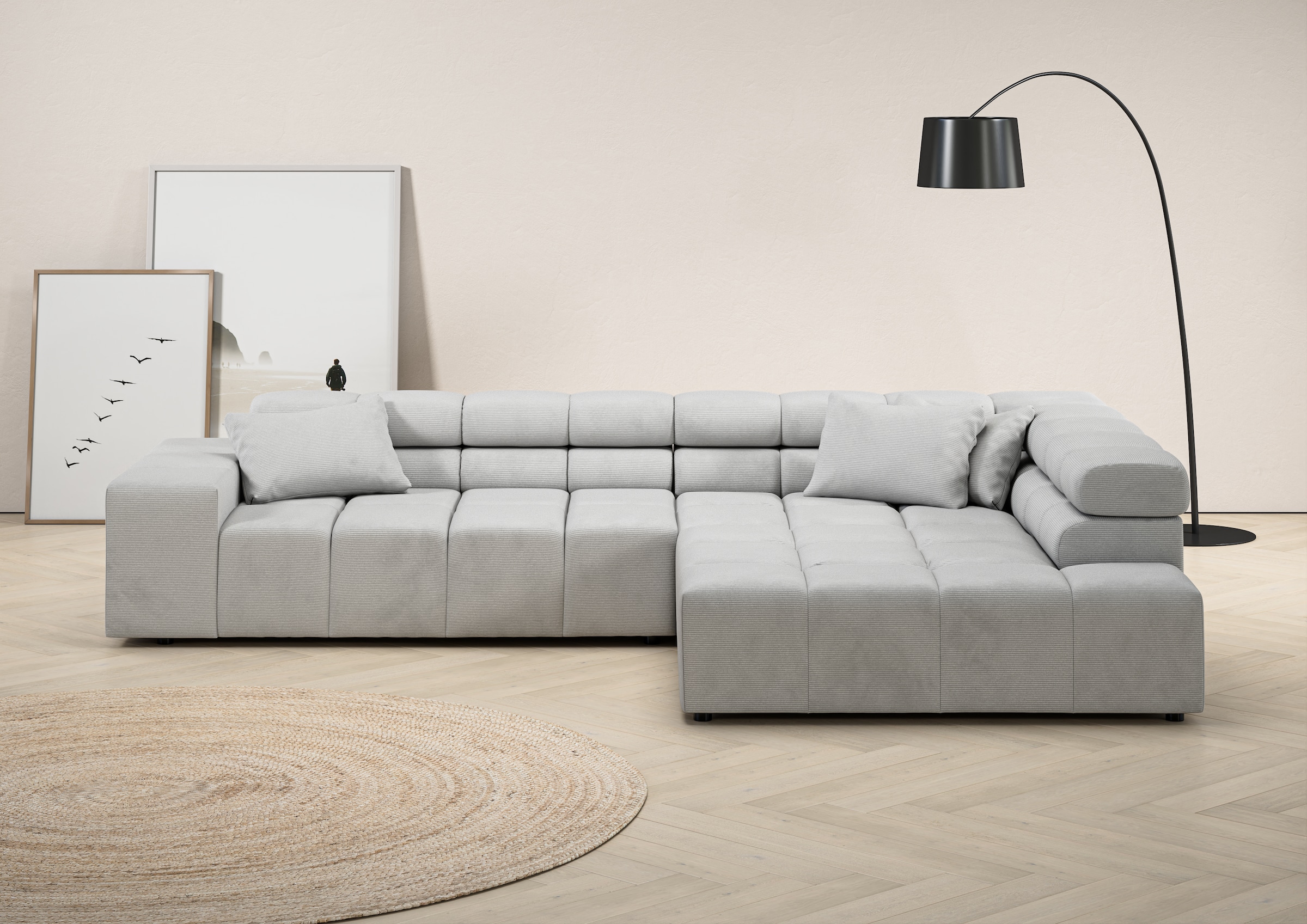 INOSIGN Ecksofa »Ancona incl. Kopfteilverstellung, Zierkissen Breite 319cm, L-Form«, wahlweise motorische Sitztiefenverstellung, auch in Cord + Easy Care