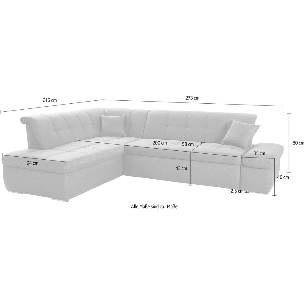 DOMO collection Ecksofa »NMoric incl. Zierkissen B/T/H: 273/216/80 cm«