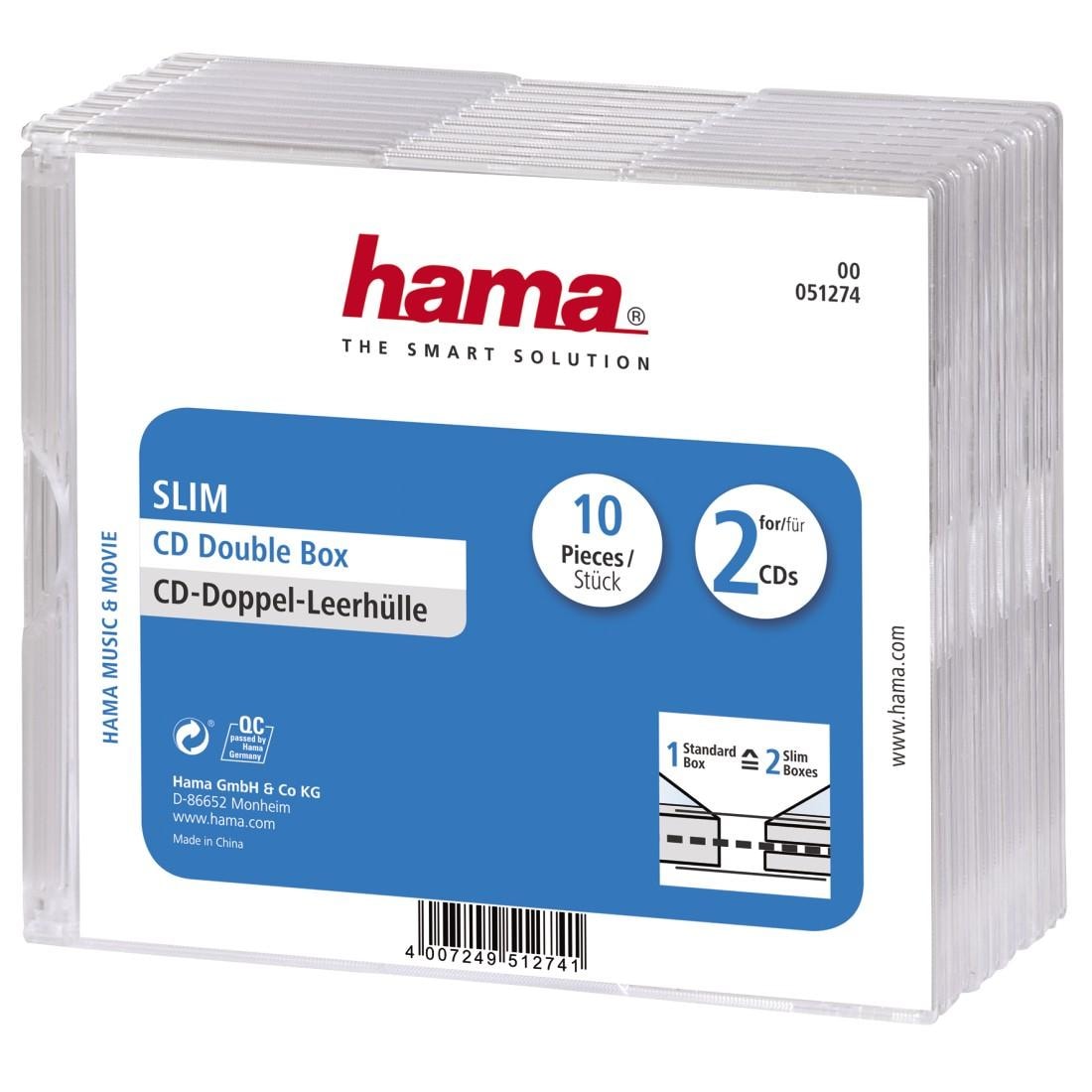 Hama CD-Hülle »CD Leerhülle Slim Double, 10er Pack, Transparent, Hülle, Schutzcase«