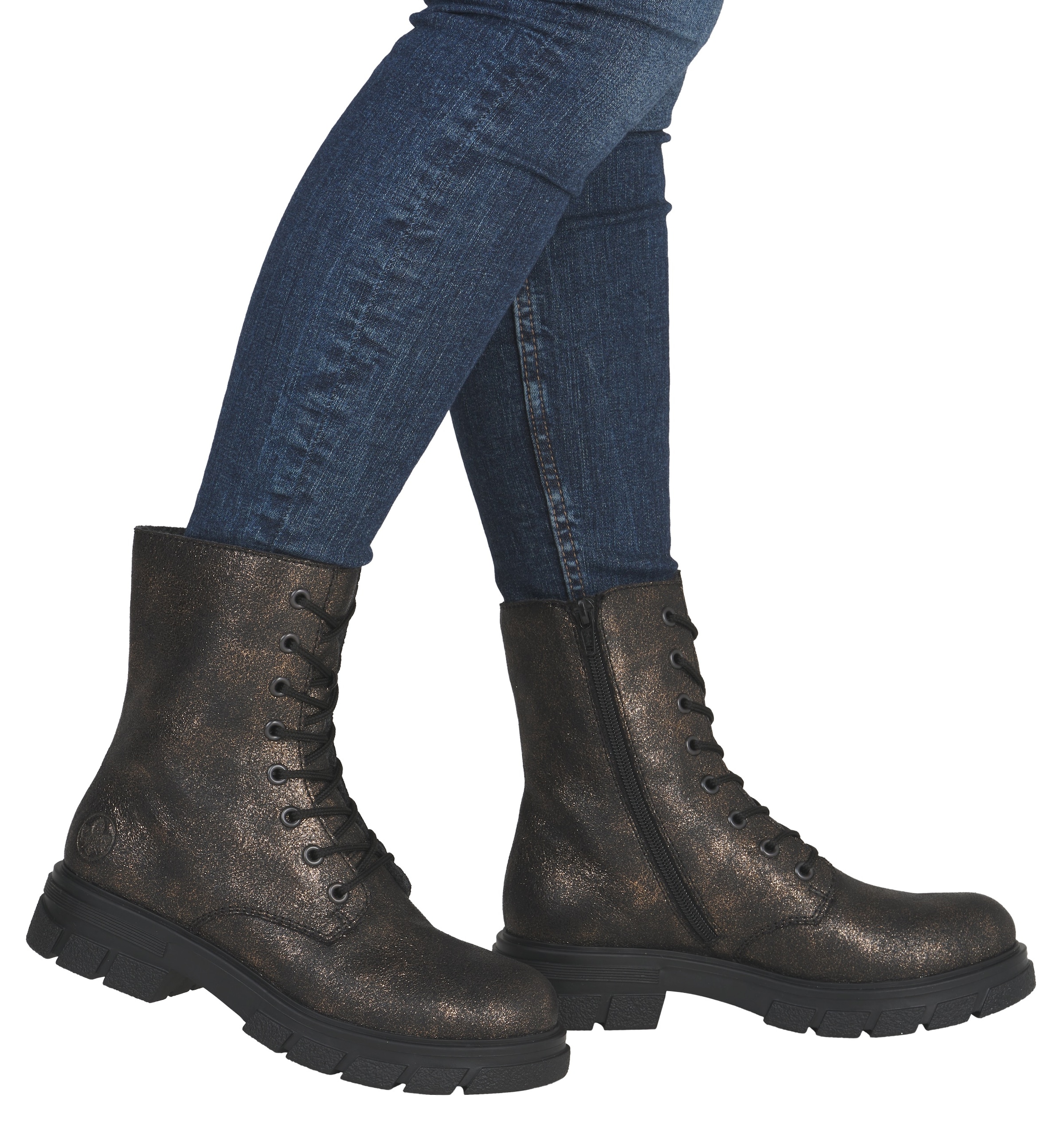 Rieker Schnürboots  , Stiefelette, Blockabsatz, mit zusätzlichem Innenreißverschluss