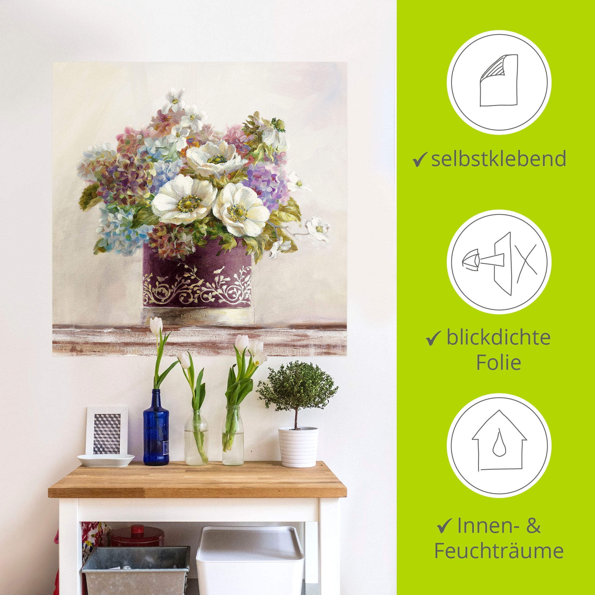 Artland Wandbild »Anemonen in Auberginer Hutschachtel«, Blumen, (1 St.), als Leinwandbild, Poster, Wandaufkleber in verschied. Größen