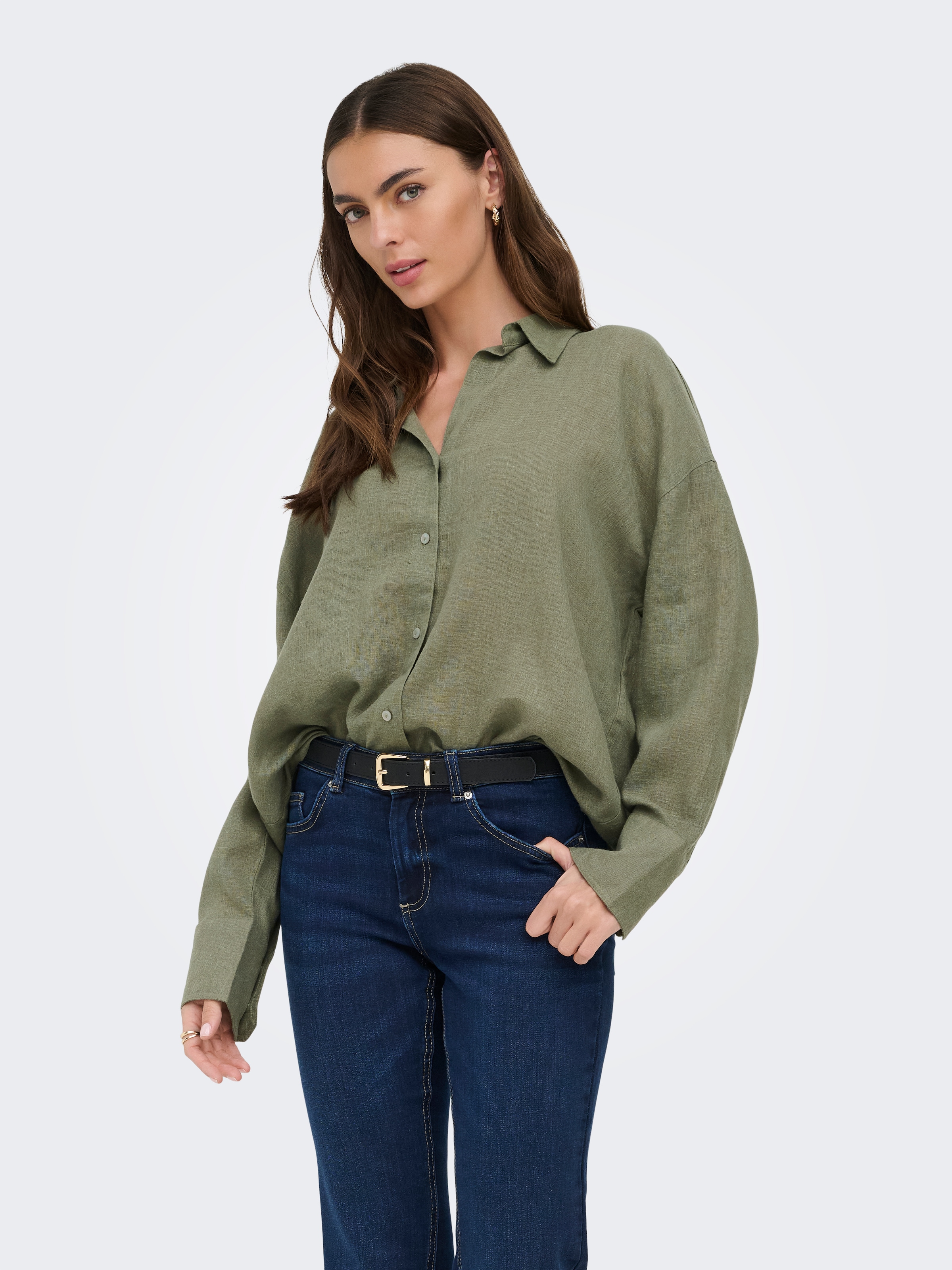 ONLY Hemdbluse »ONLBRUXELLES V- LS LIN BL SHIRT PNT NOOS« mit Leinen