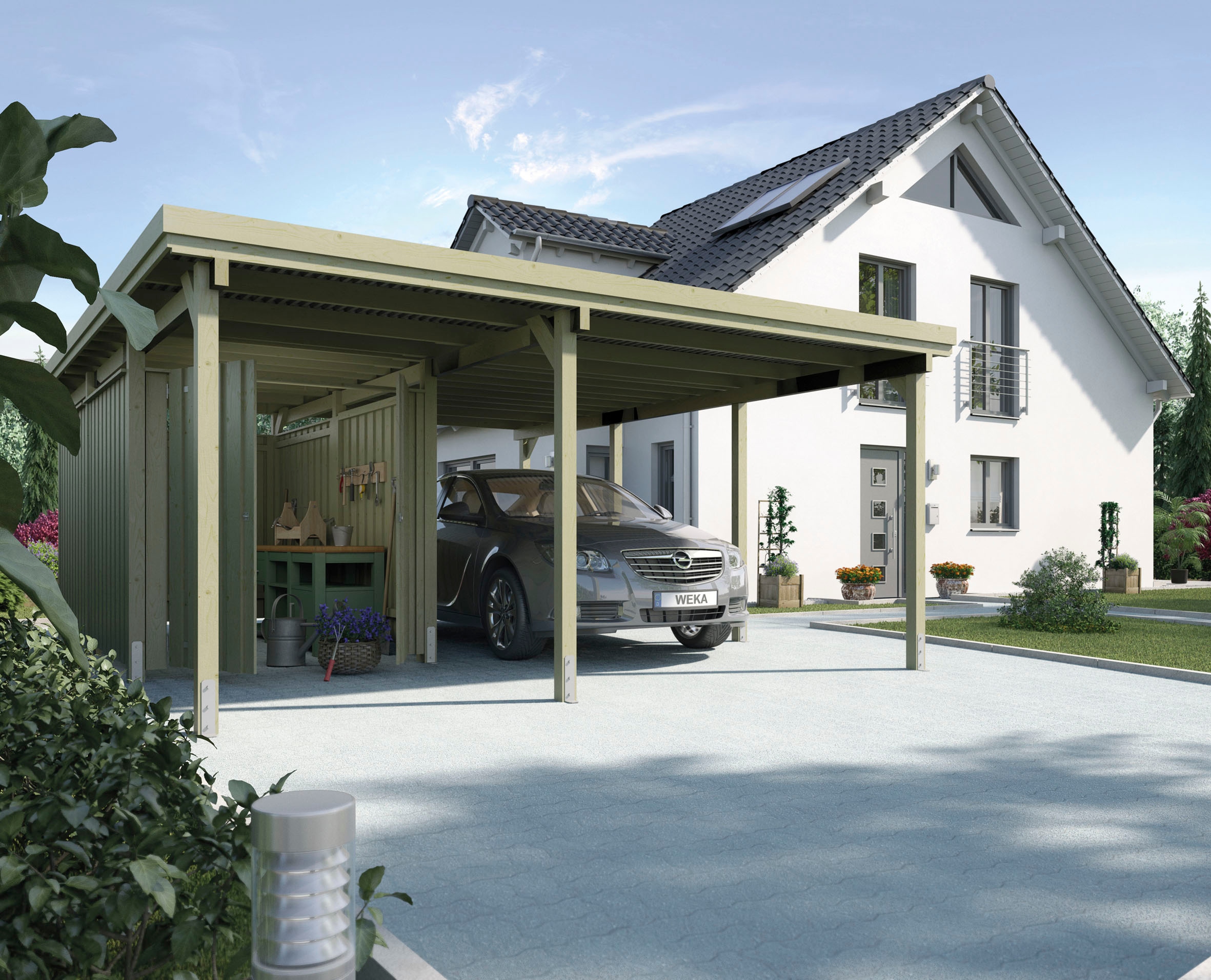 weka Einzelcarport »607 Gr.2«, Holz, 270 cm, braun, inkl. XL Geräteraum