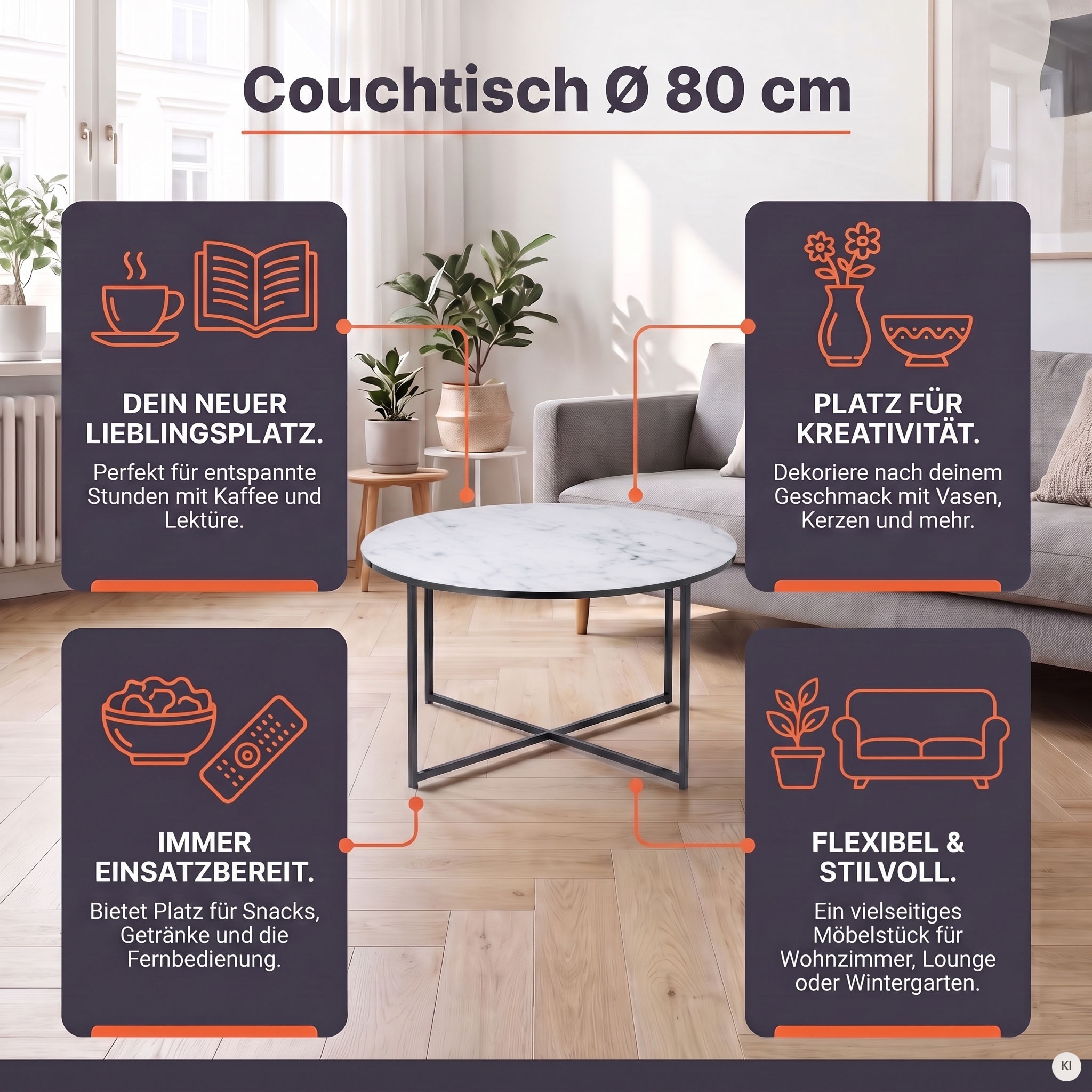 SalesFever Couchtisch »Caorle Coffeetable im eleganten Stil« Elegantes Design mit Marmoroptik-Tischplatte