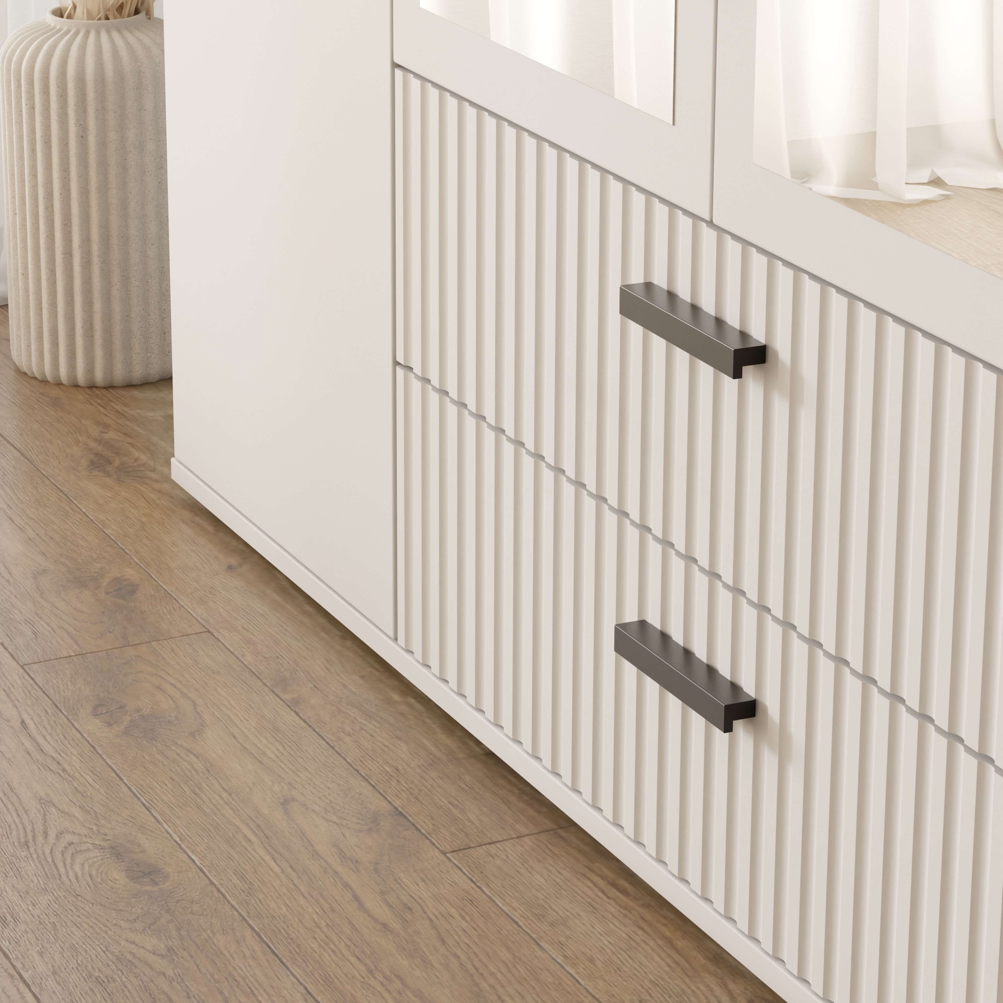 OTTO home Kleiderschrank »KOLLINE, modern mit viel Stauraum & geriffelter Struktur« H/B/T ca. 190/180/52cm,  Garderobe 4 Fächer, Kleiderstange, 2 Schubladen, 2 Spiegel