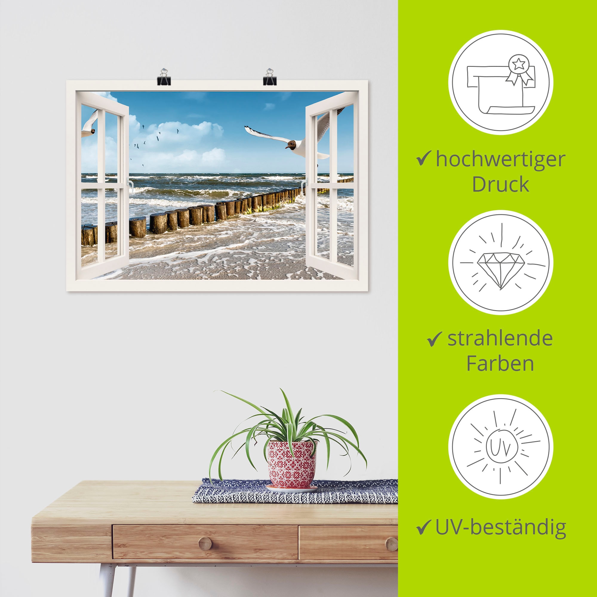 Artland Wandbild »Fensterblick - Ostsee« Fensterblick 1 Stk. tlg. als Leinwandbild, Poster in verschied. Größen