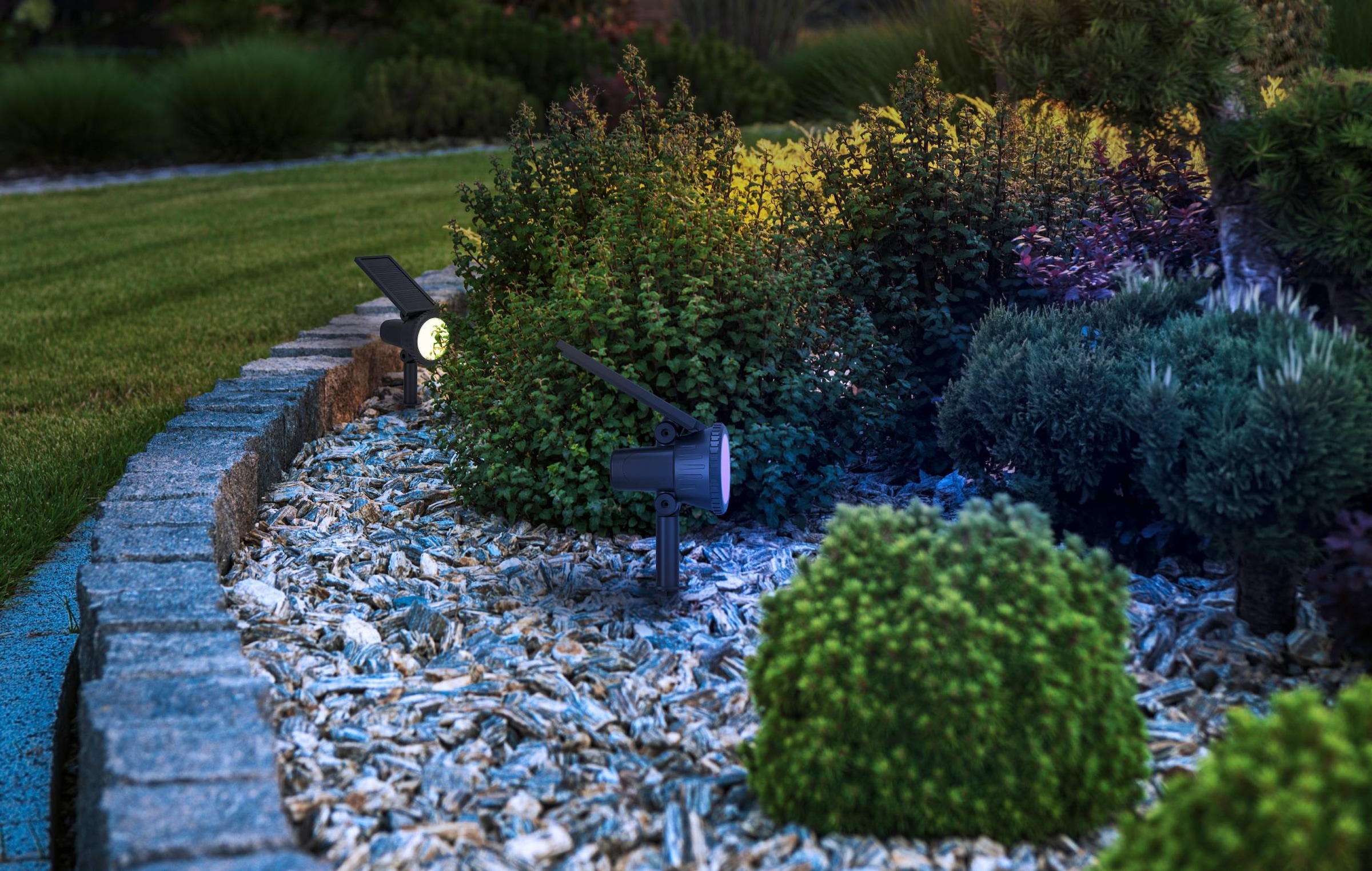 EGLO LED Solarleuchte »Sambuco Solarlampe, Außenlampe, Erdspieß, Gartenstrahler, Kunststoff« LED-Modul 1 Stk. RGB | Warmweiß Solarleuchte - L17,5 x B10 x H37,5 cm - schwarz - 3W inkl.