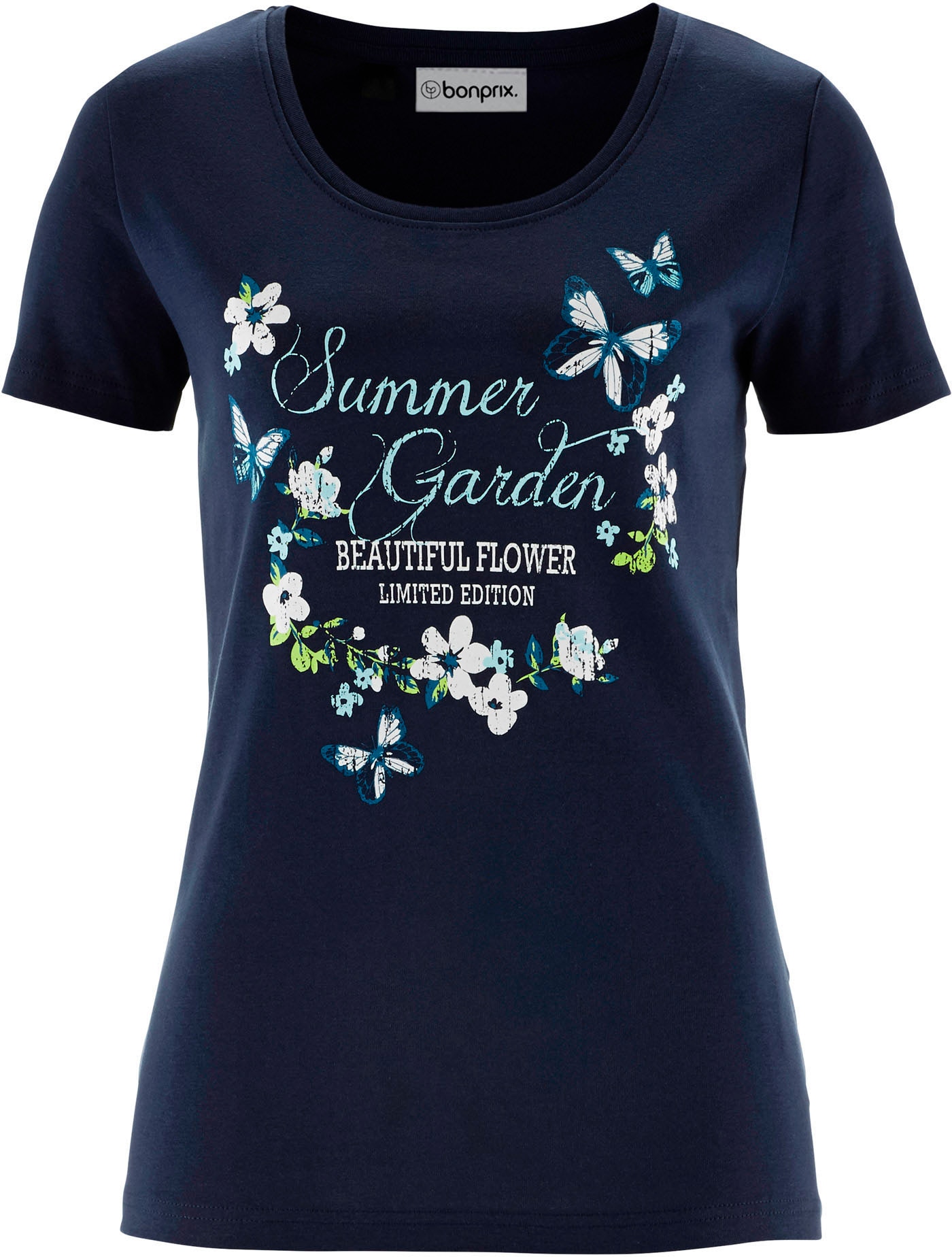 bonprix T-Shirt »Baumwoll Shirt, Kurzarm« leicht taillierte Passform, Kurzarm-Design, Rundhalsausschnitt