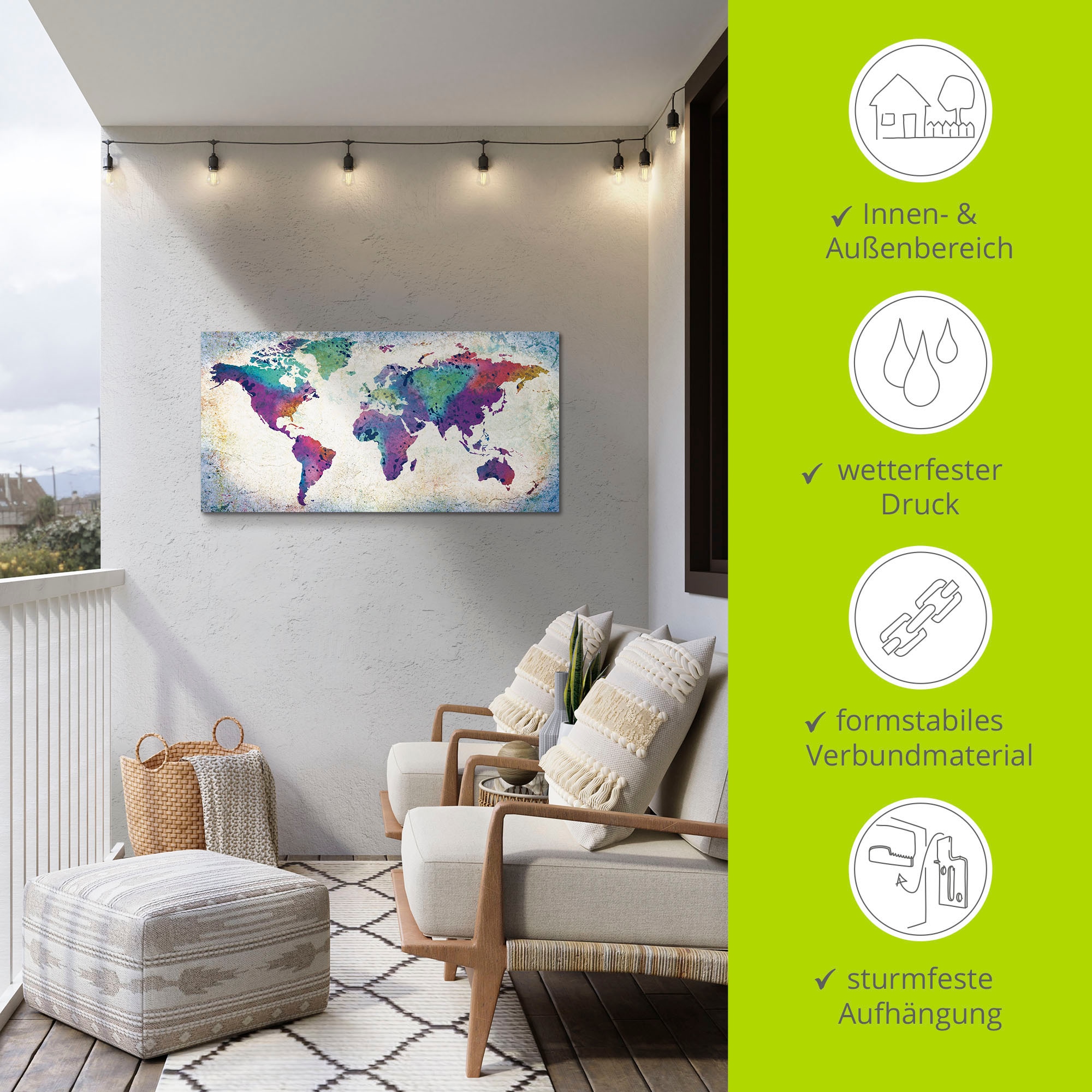 Artland Wandbild »bunte Weltkarte«, Land- & Weltkarten, (1 St.), als Alubild, Outdoorbild, Leinwandbild, Poster, Wandaufkleber