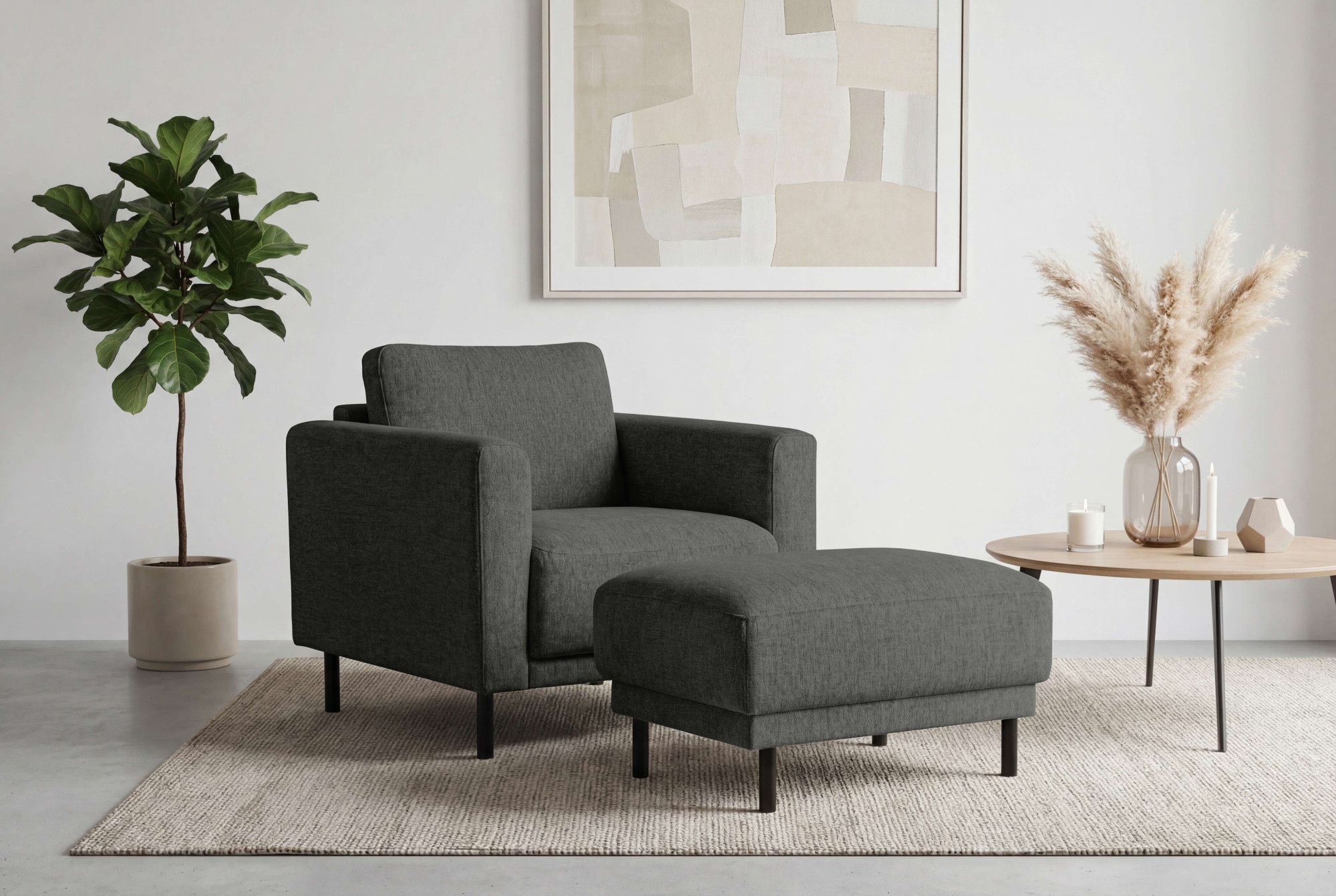 Home affaire Polsterhocker »Sveeva, 73x57 cm, schwarze Metallfüße« langlebiger Webstoff, viele Farben zur Auswahl